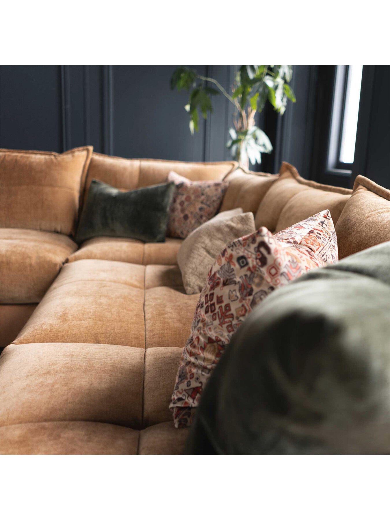 Brown Roby Brown Fabric And Leather 6 Seater Corner Sofa