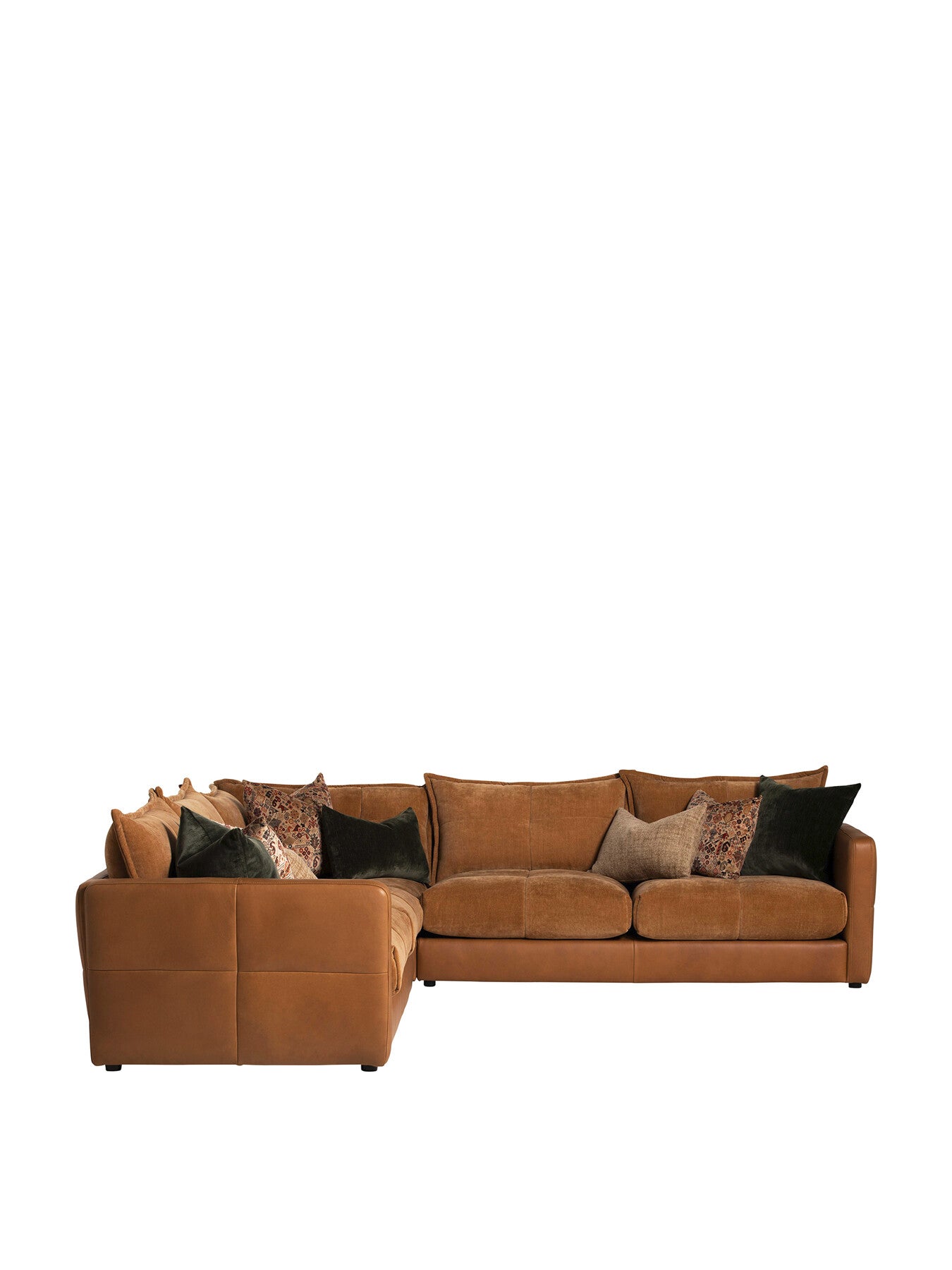 Brown Roby Brown Fabric And Leather 6 Seater Corner Sofa