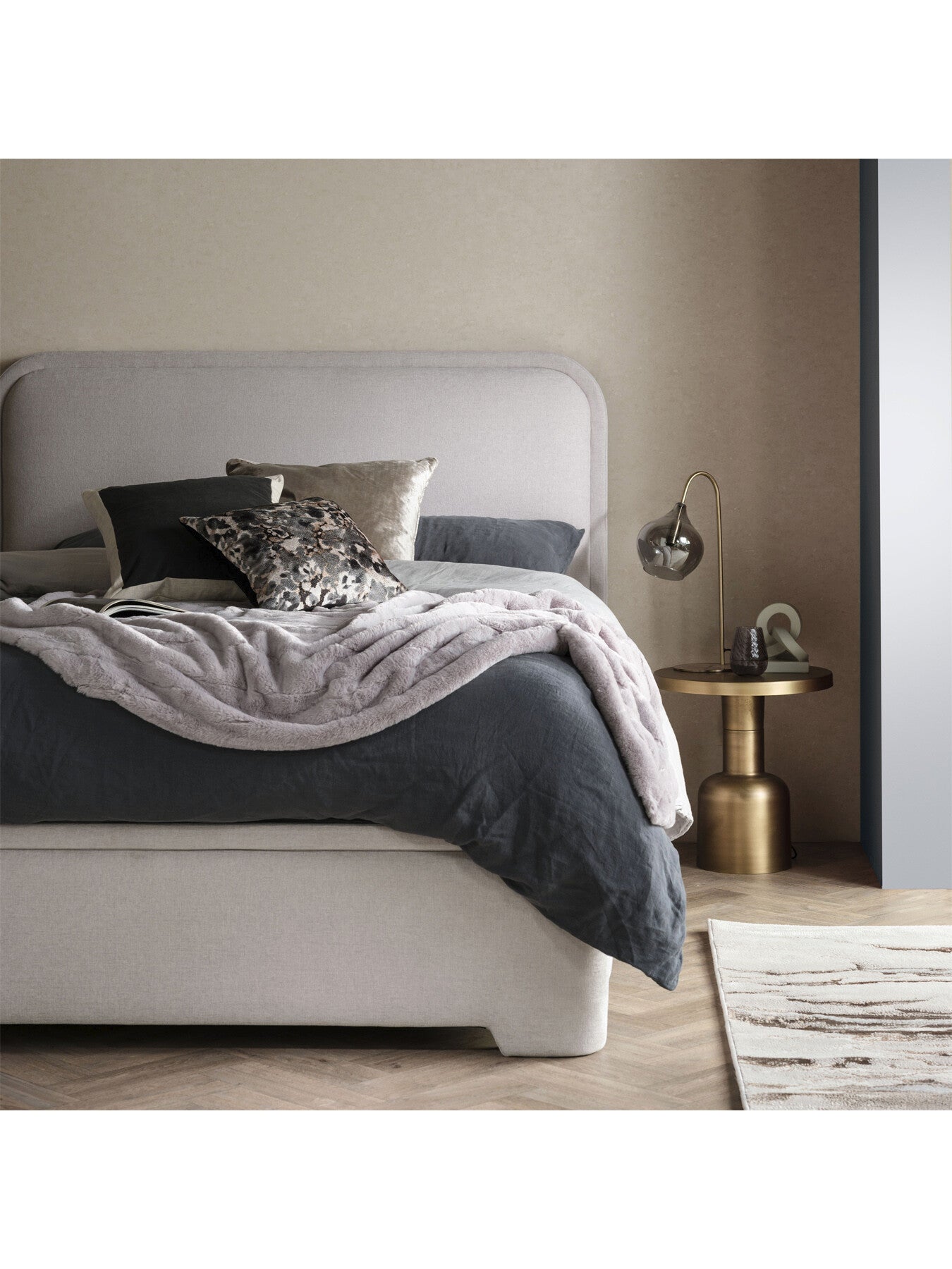 Blue Ripley Blue Fabric Double Ottoman Bed Frame