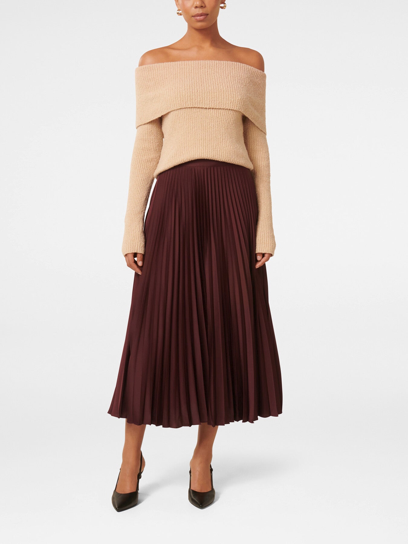 Estelle Satin Pleated Midi Skirt