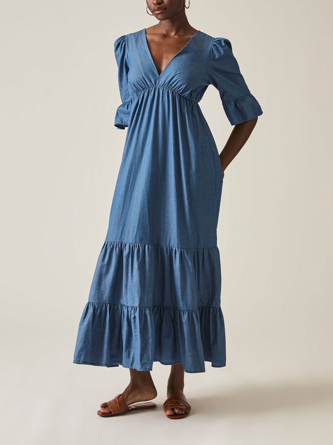 FrillTieredDenimDress
