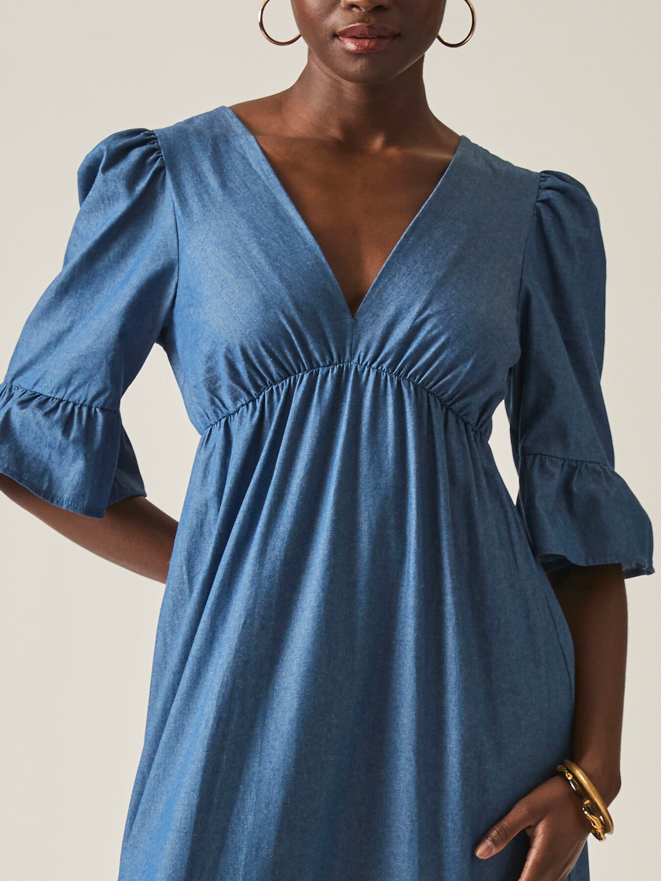 FrillTieredDenimDress