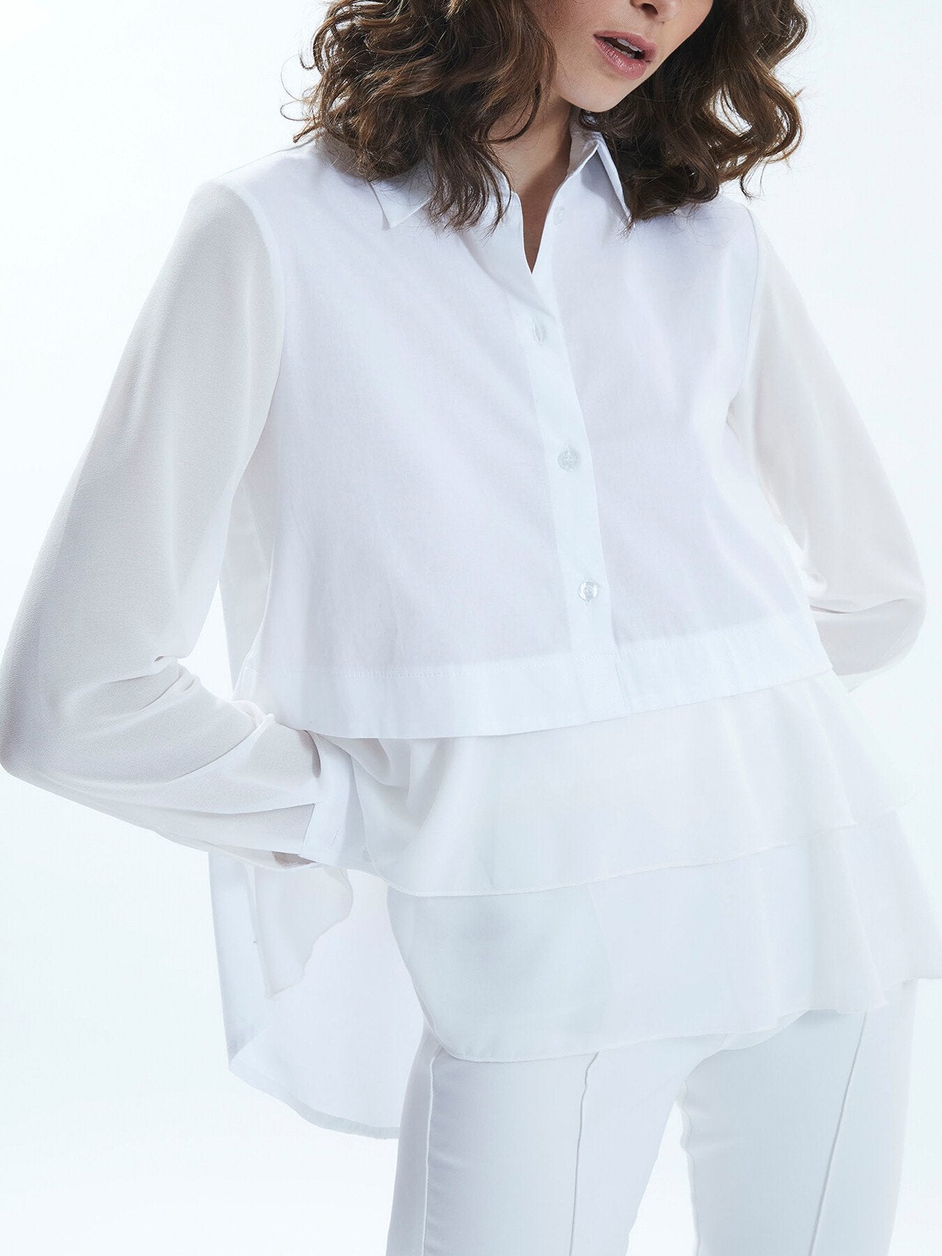 Sheer Sleeve Ruffle Shirt