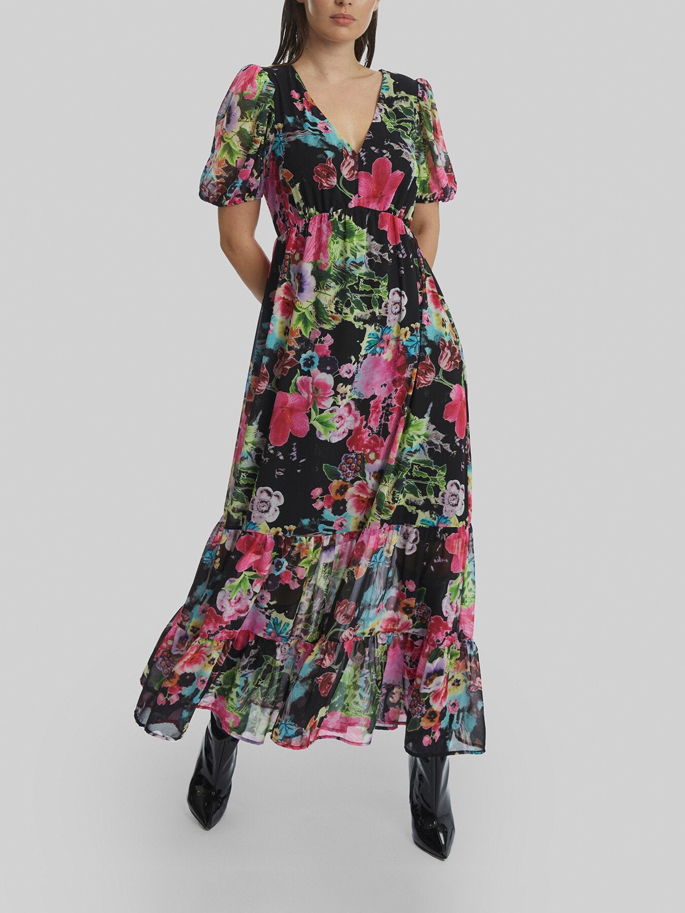 V-neck Floral Midi Dress