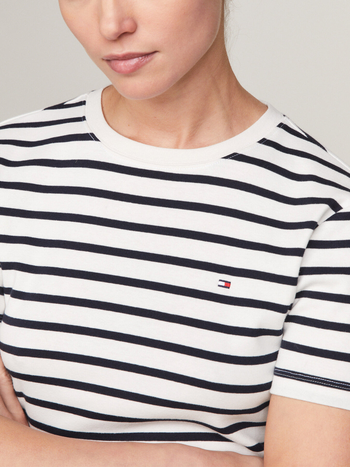Flag Embroidery Slim Fit Striped T-Sh