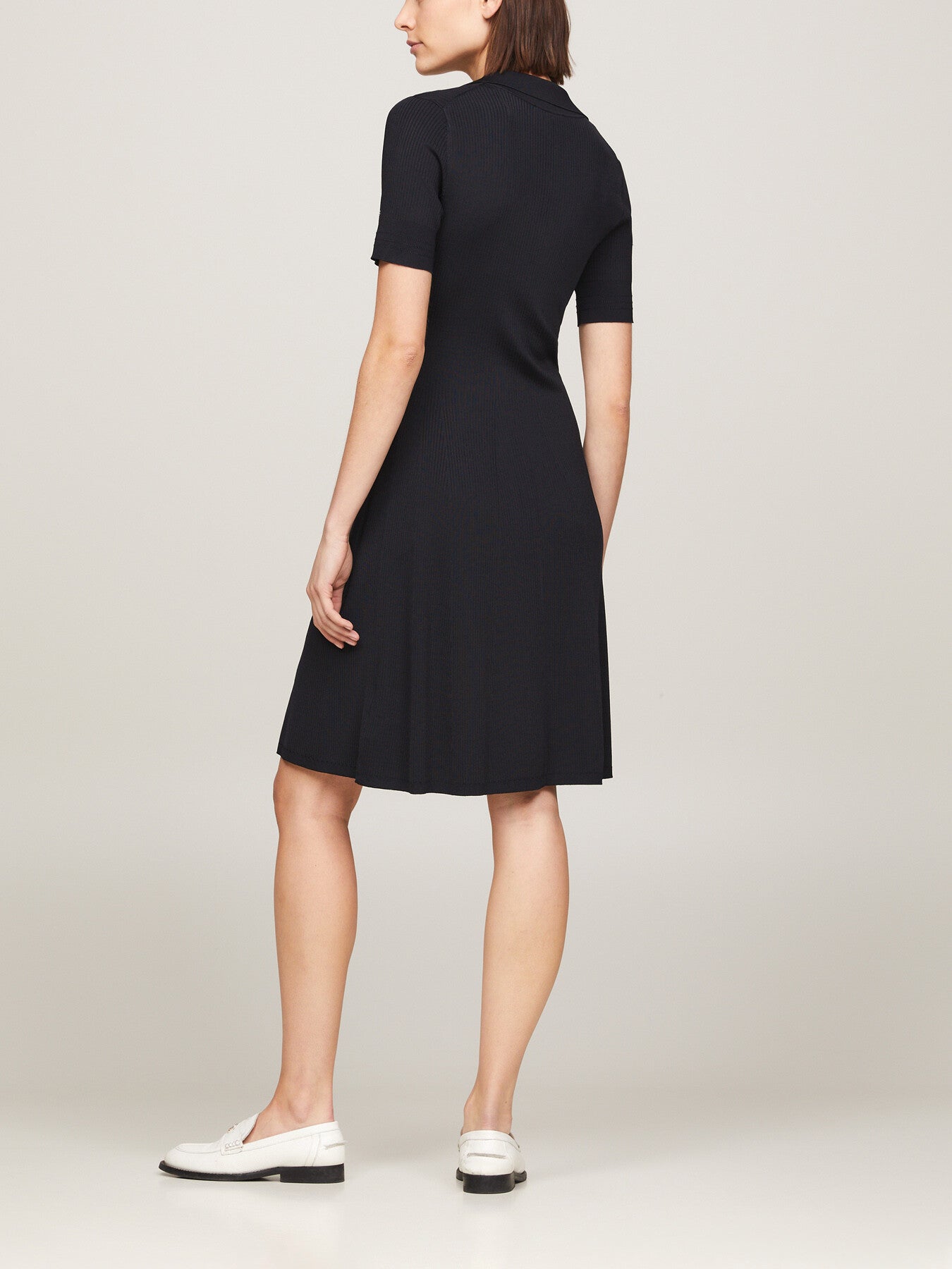 Ribbed Polo Fit And Flare Sweater Dress