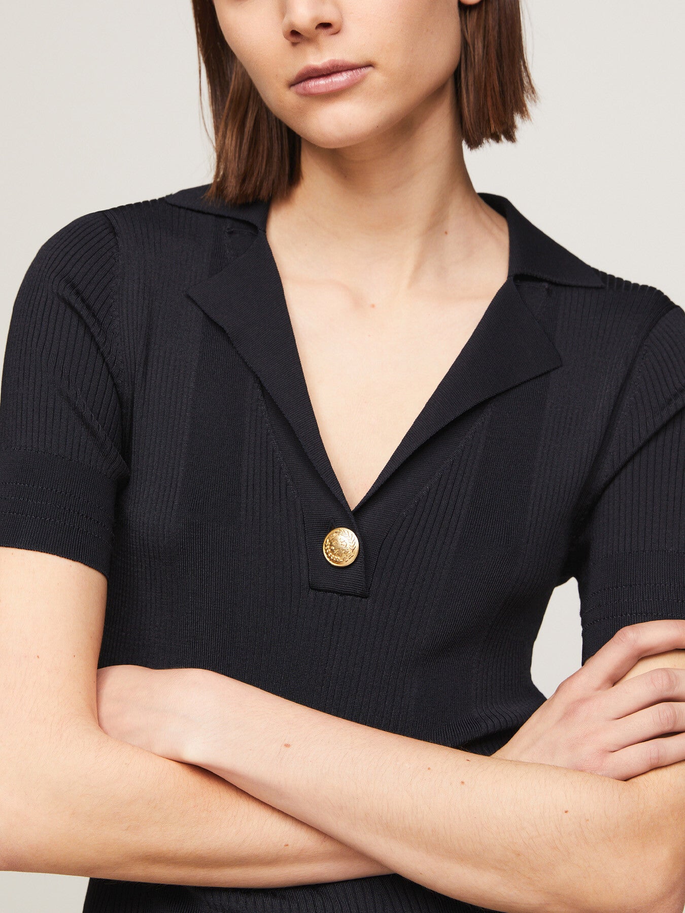 Ribbed Polo Fit And Flare Sweater Dress