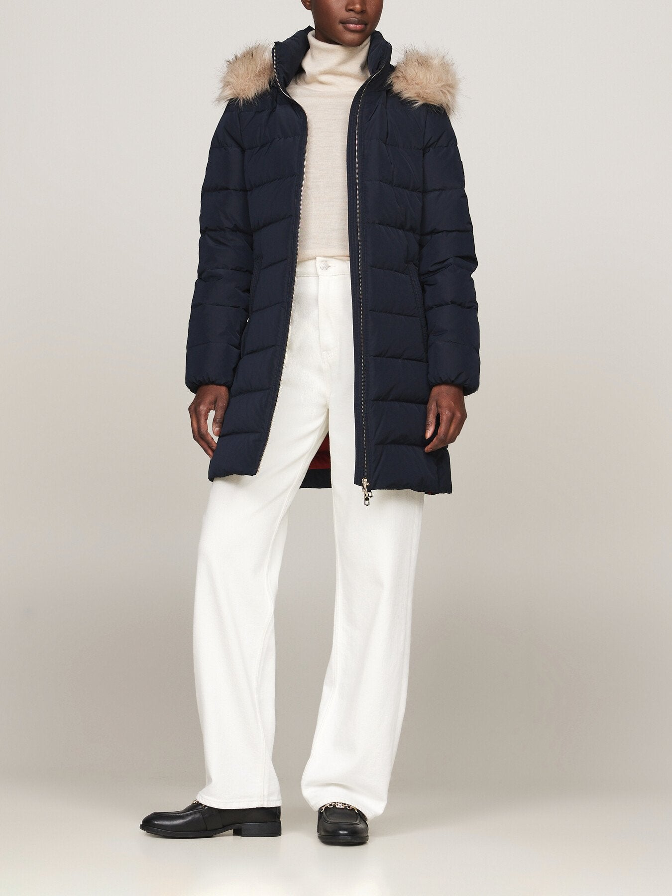 Down Fur-Trim Hooded Coat