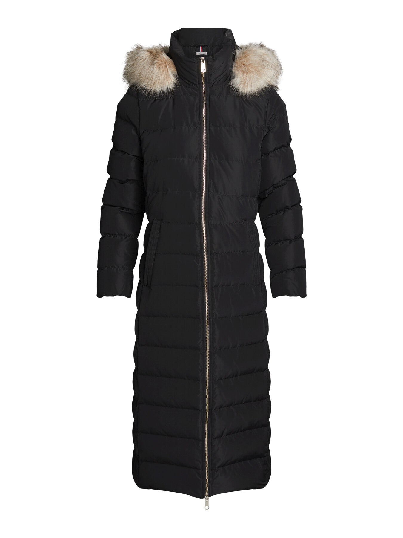 Down Fur-Trim Hooded Maxi Coat