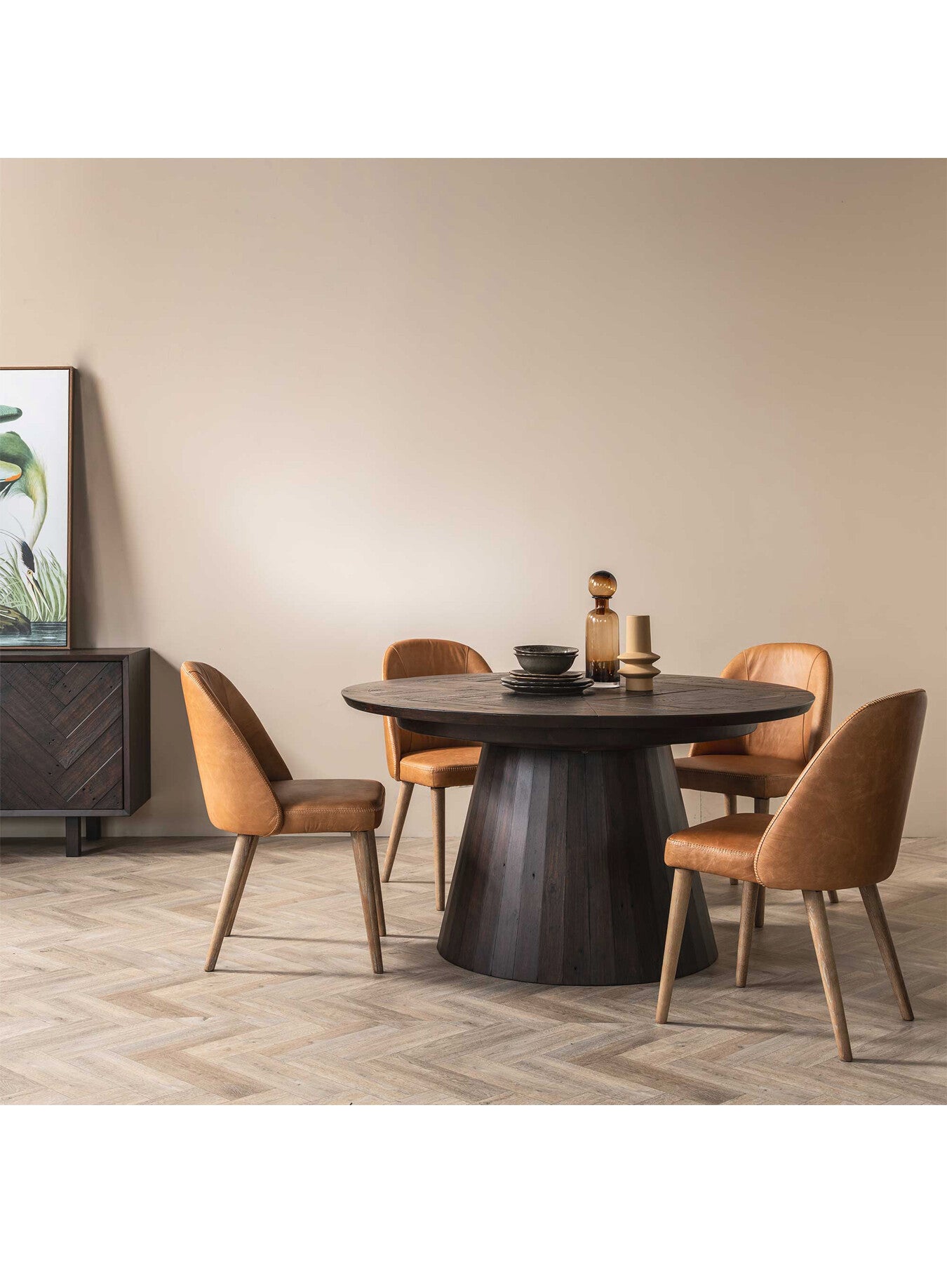 Brown Elon Dark Brown Herringbone Reclaimed Wood 136-176cm E