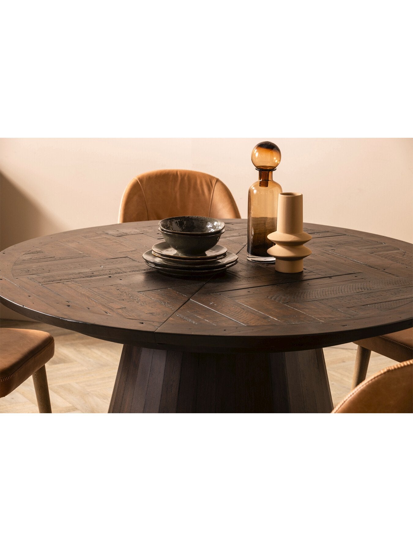 Brown Elon Dark Brown Herringbone Reclaimed Wood 136-176cm E