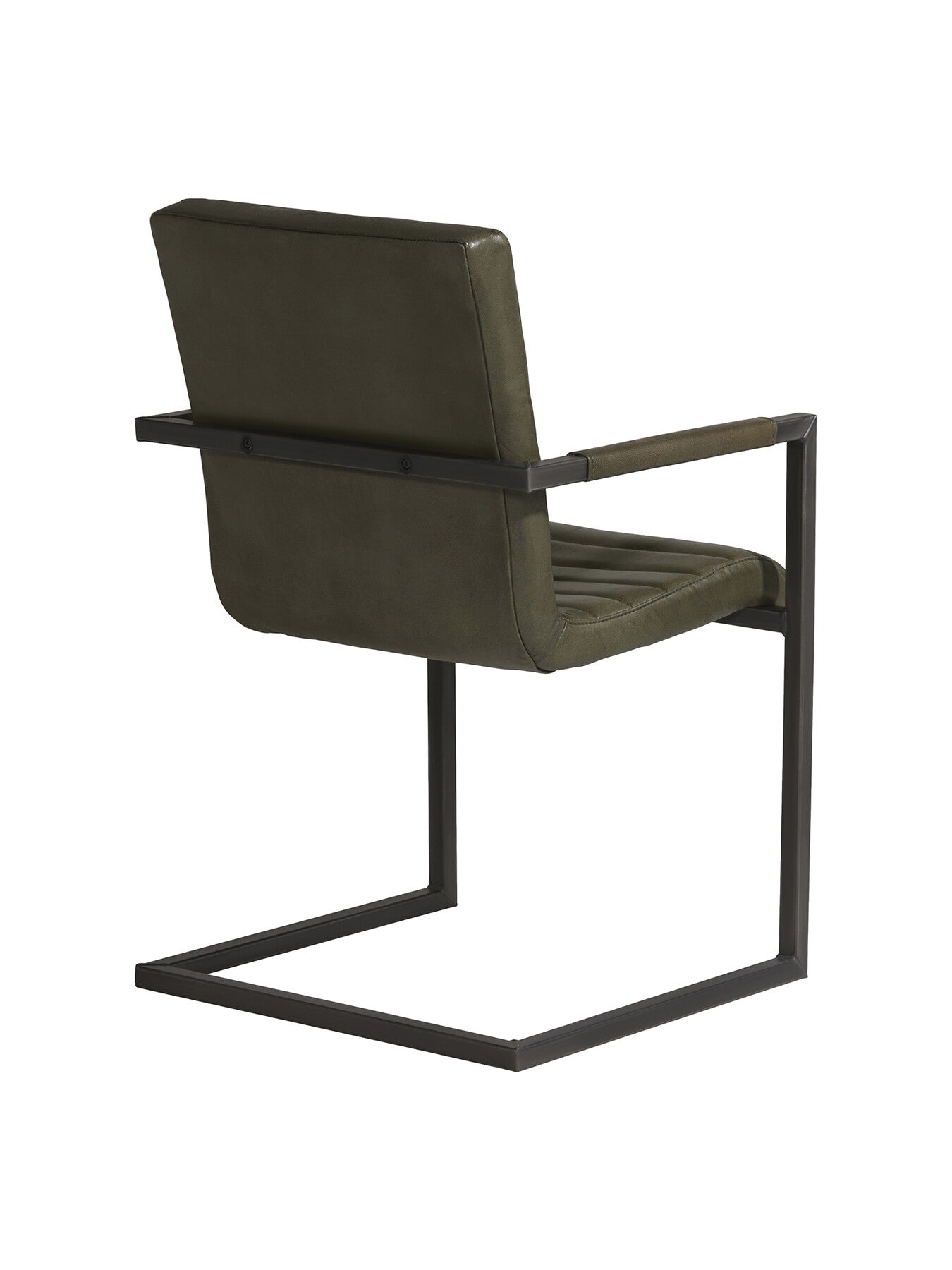 Green Brutus Green Leather Stitched Dining Armchair