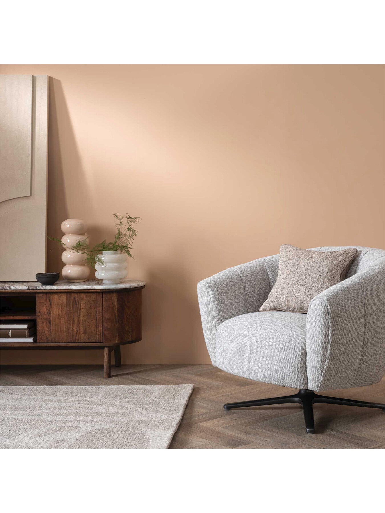 Brown Cresta Marble and Acacia Wood TV Unit