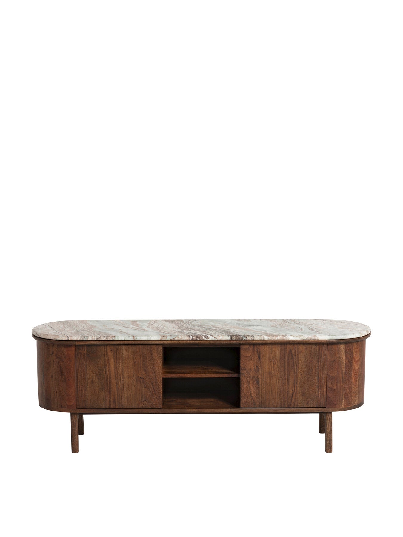 Brown Cresta Marble and Acacia Wood TV Unit