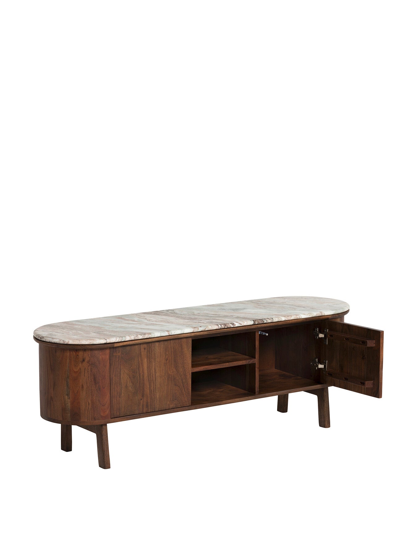 Brown Cresta Marble and Acacia Wood TV Unit