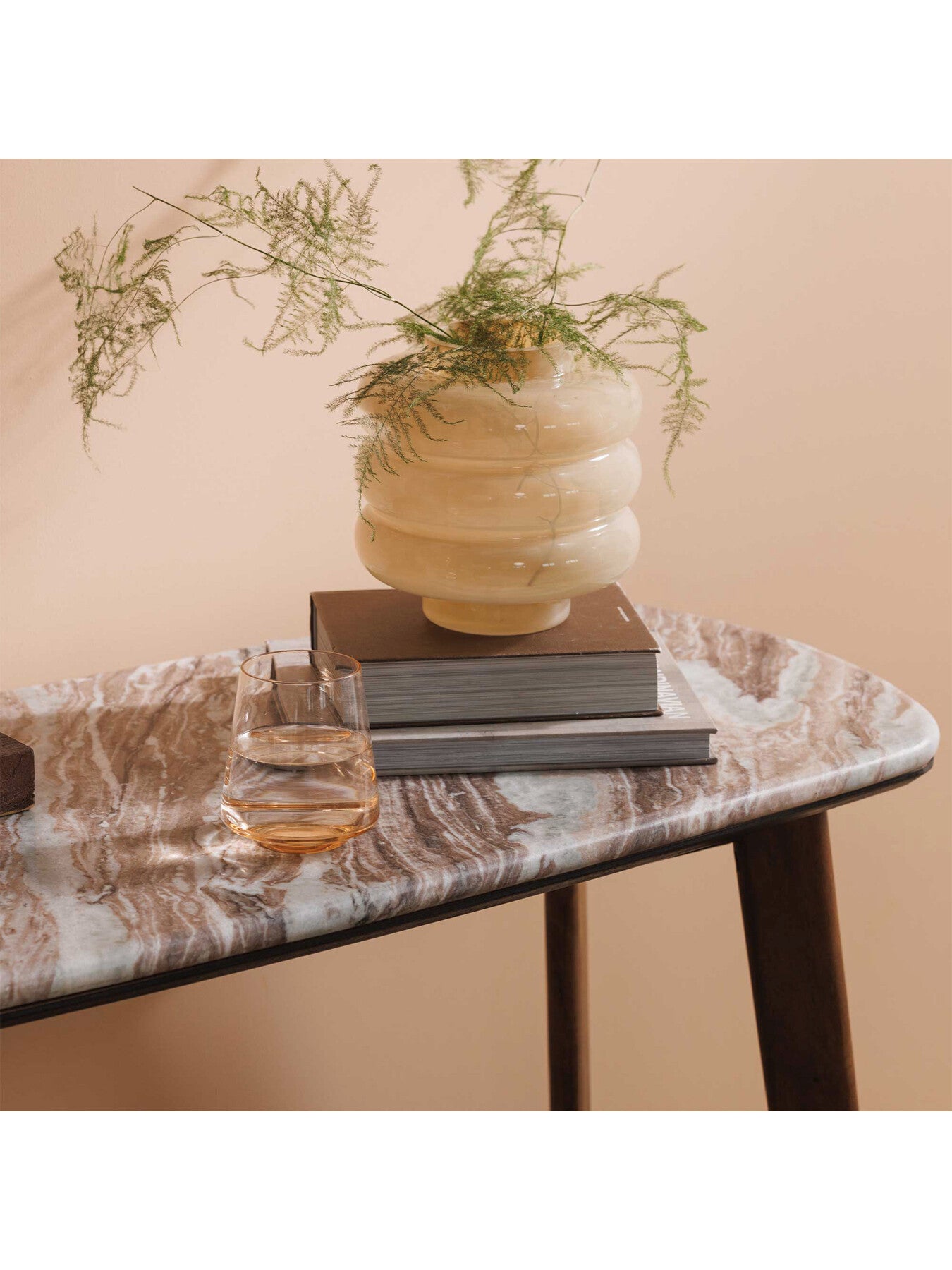 Brown Cresta Marble Console Table With Acacia Wood Base