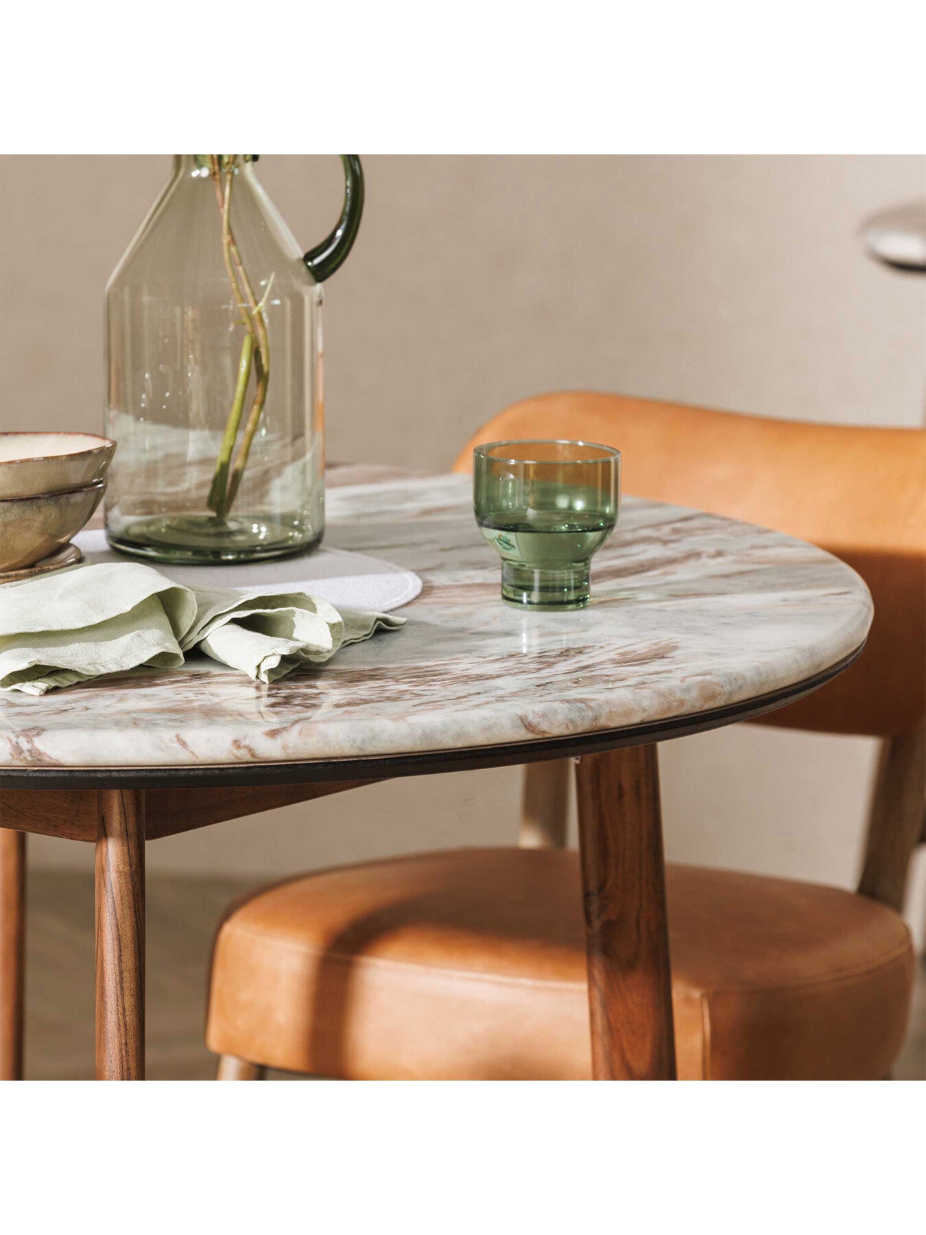 Brown Cresta Marble and Acacia Wood Dining Table