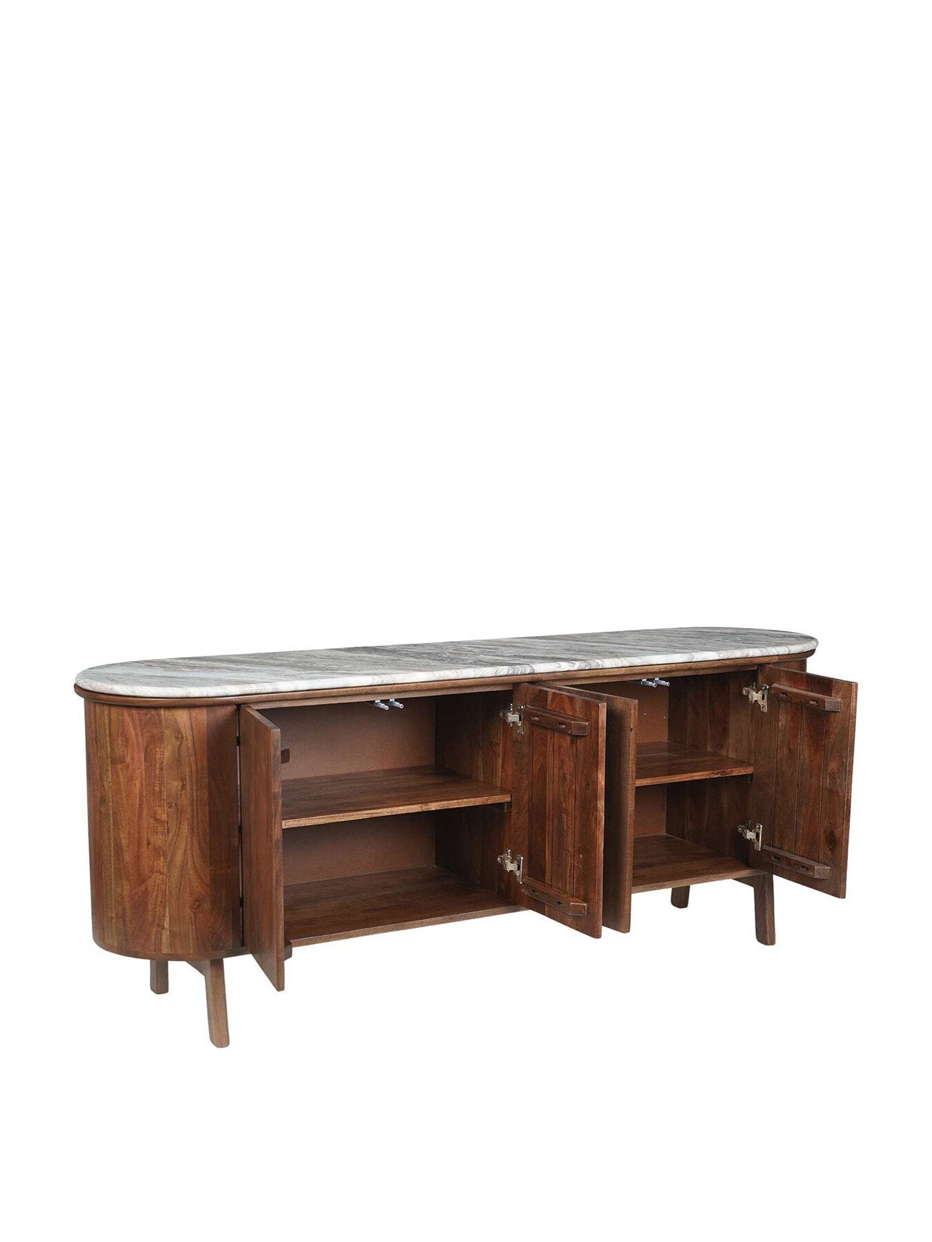 Brown Cresta Marble 4 Door Sideboard with Acacia Wood Base