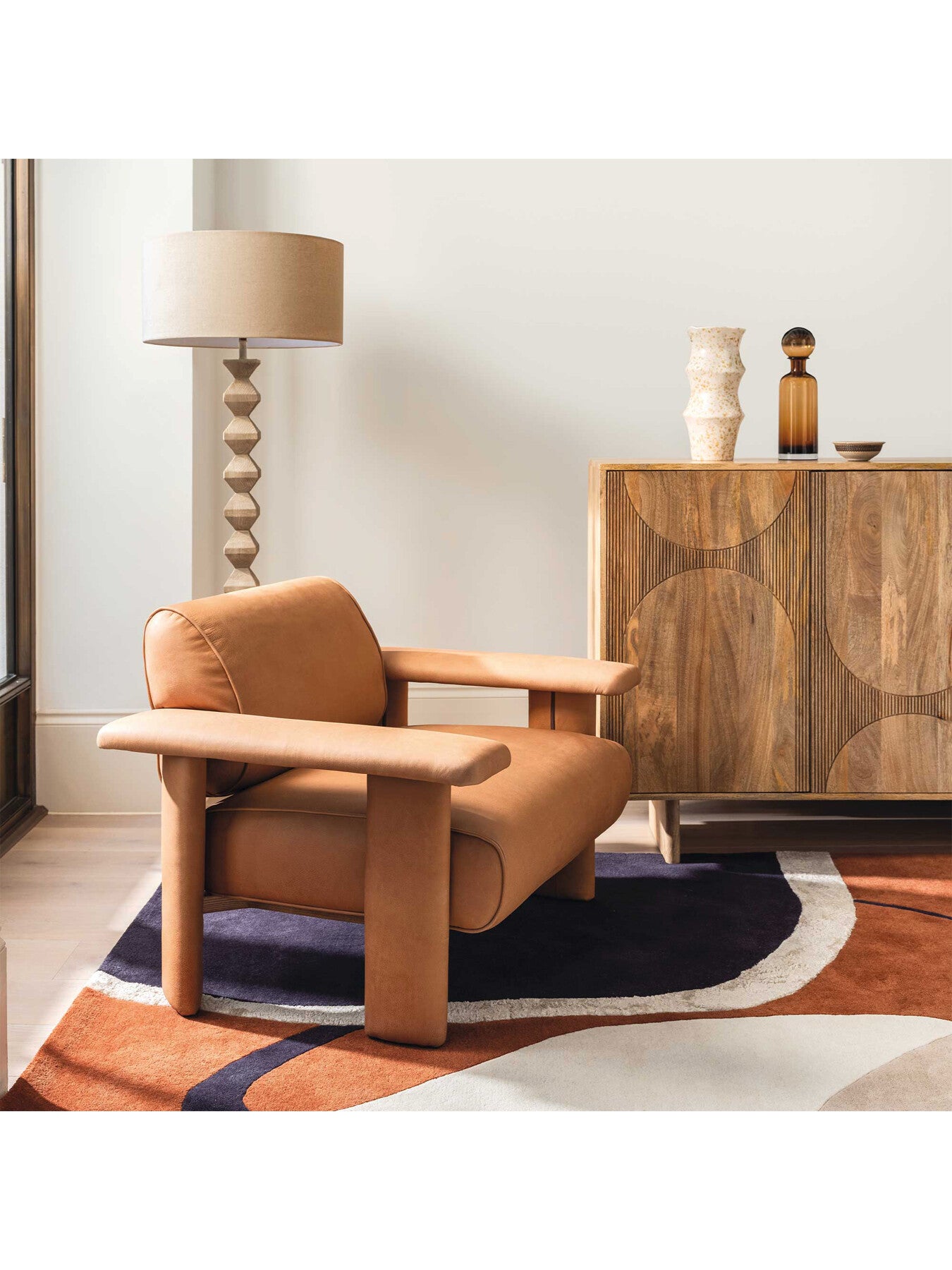 Brown Eldrid Brown Leather Armchair with Wide Armrests