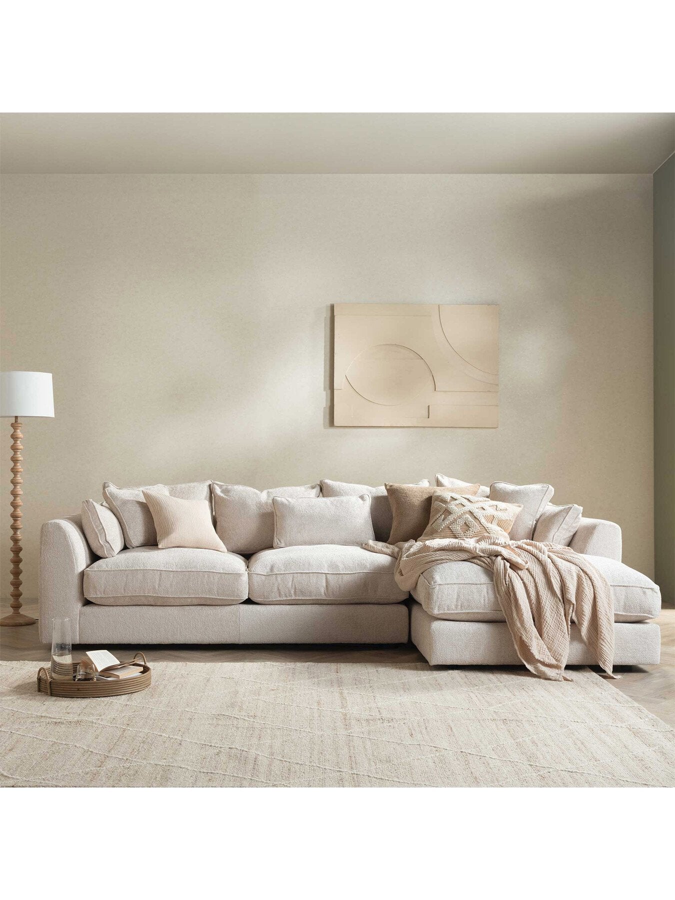 Neutral Harrington Plush Velvet Large Right Hand Corner Sofa