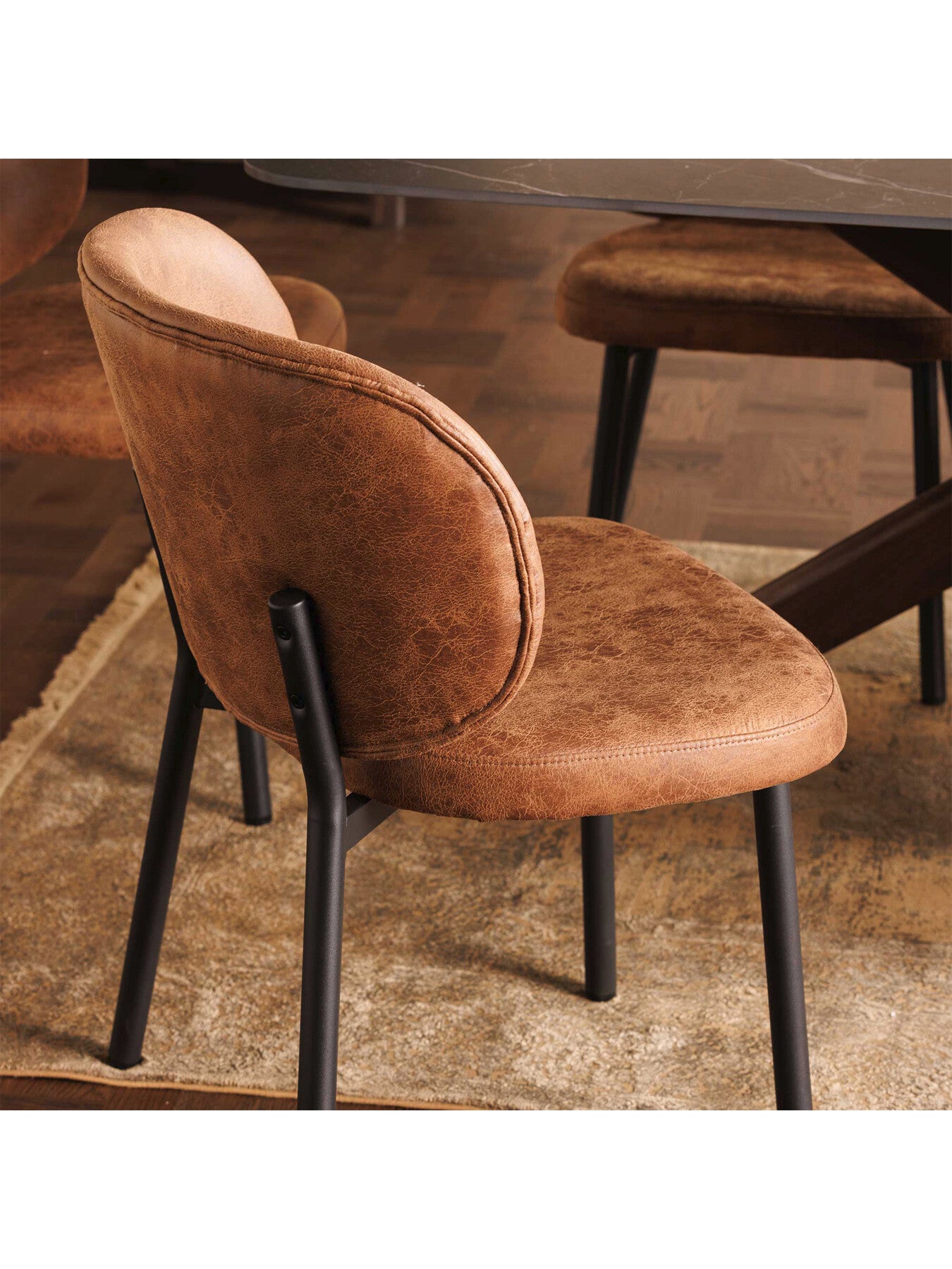 Neutral Elodie Tan Curved Fabric Dining Chair