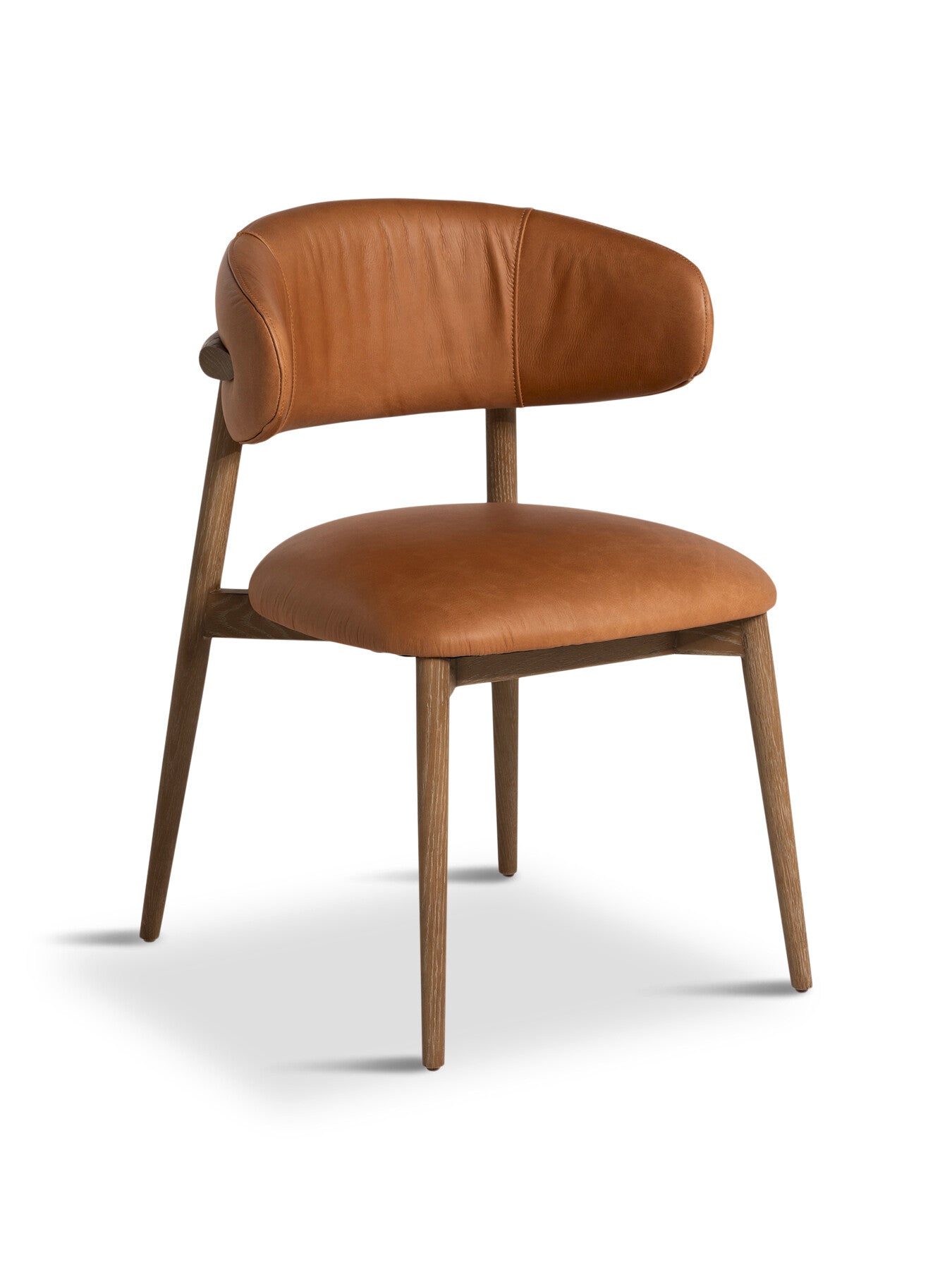 Brown Lexa Brown Leather Open Back Curved Dining Chair