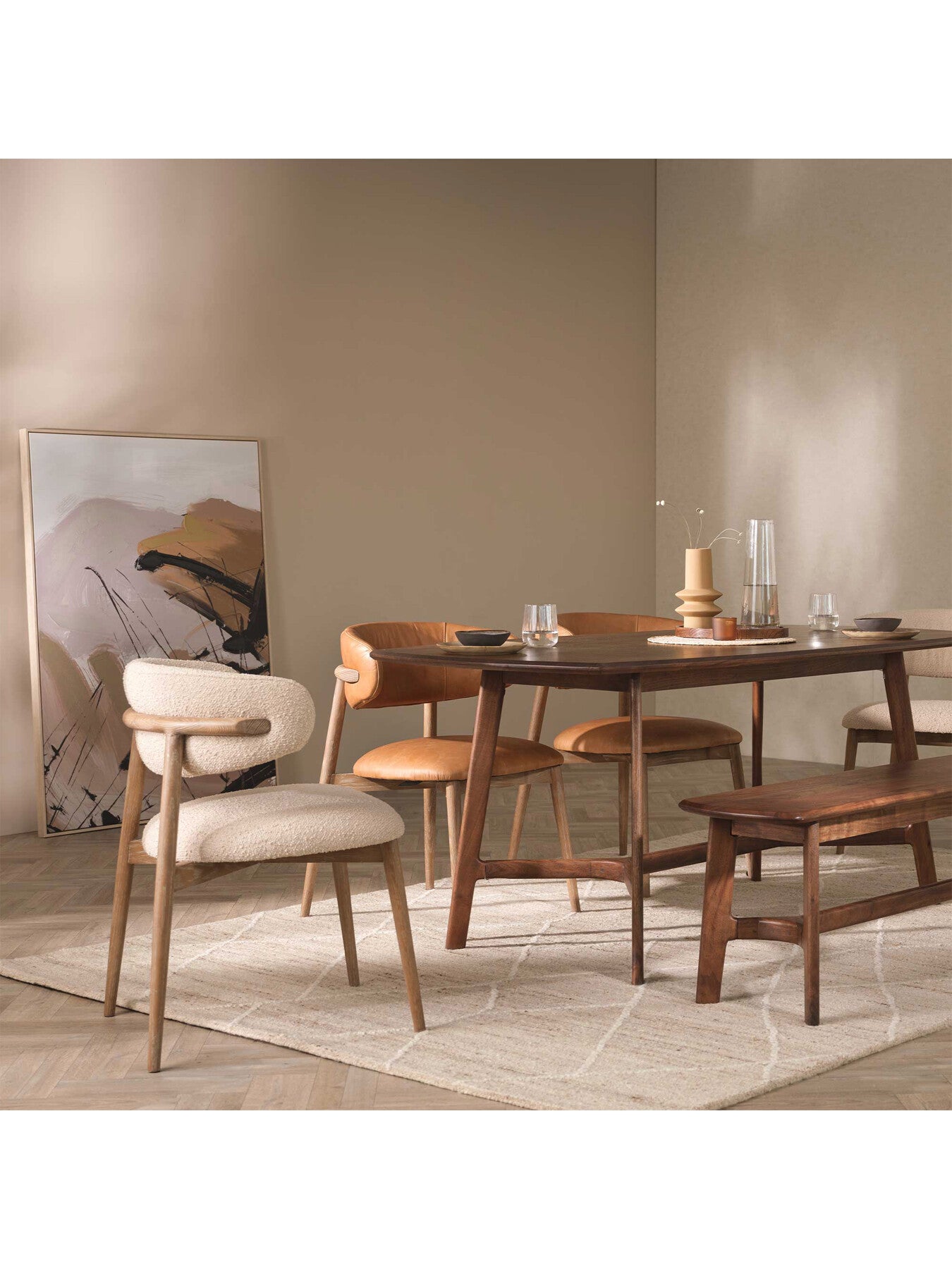 Neutral Lexa Neutral Boucle Open Back Curved Dining Chair