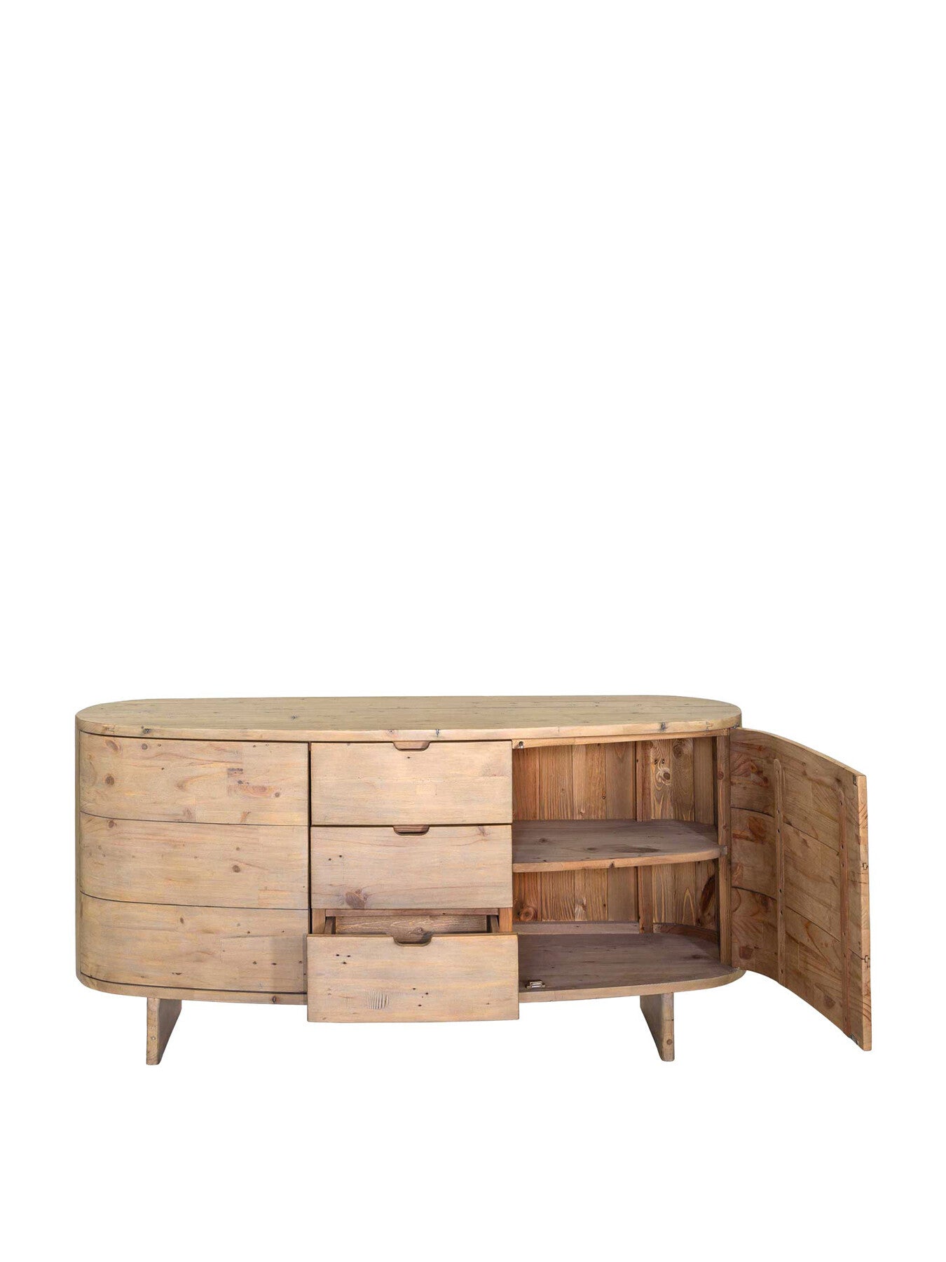 Brown Lathan Reclaimed Wood 2 Cupboards And 3 Doors Buffet Cabinet