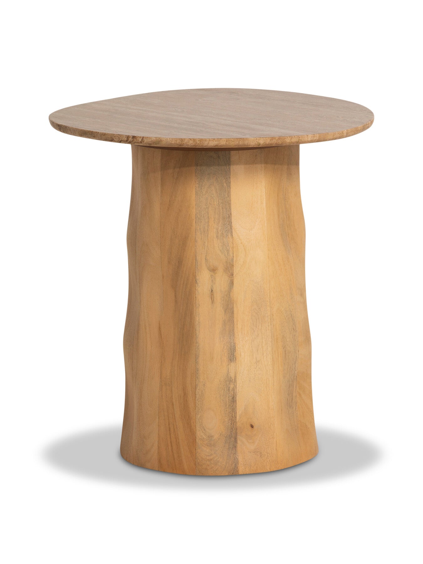 Brown Rodin Neutral Mango Wood and Travertine Side Table, 45