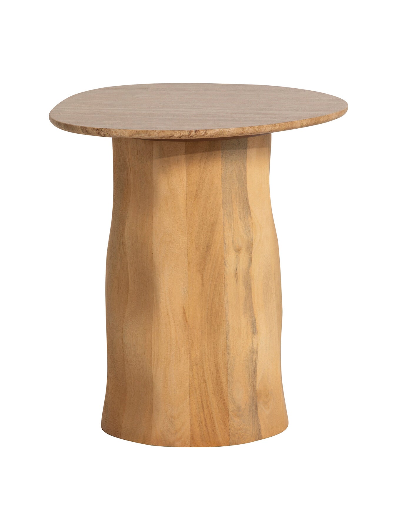 Brown Rodin Neutral Mango Wood and Travertine Side Table, 45
