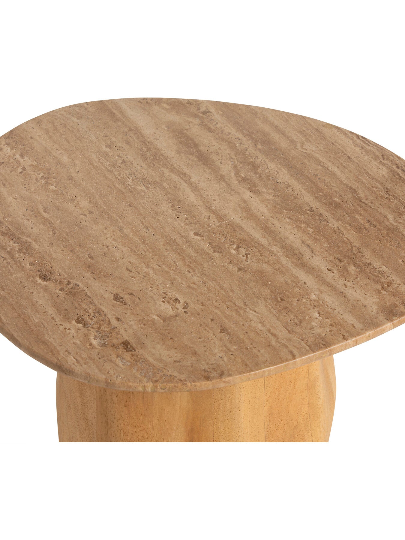 Brown Rodin Neutral Mango Wood and Travertine Side Table, 45