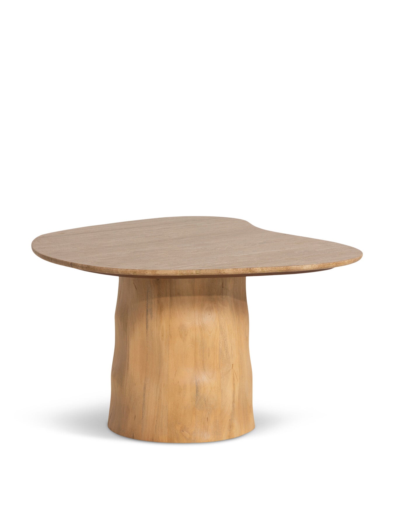 Brown Rodin Neutral Mango Wood and Travertine Side Table, 70