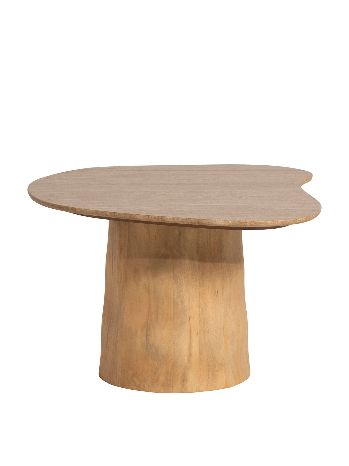 Brown Rodin Neutral Mango Wood and Travertine Side Table, 70