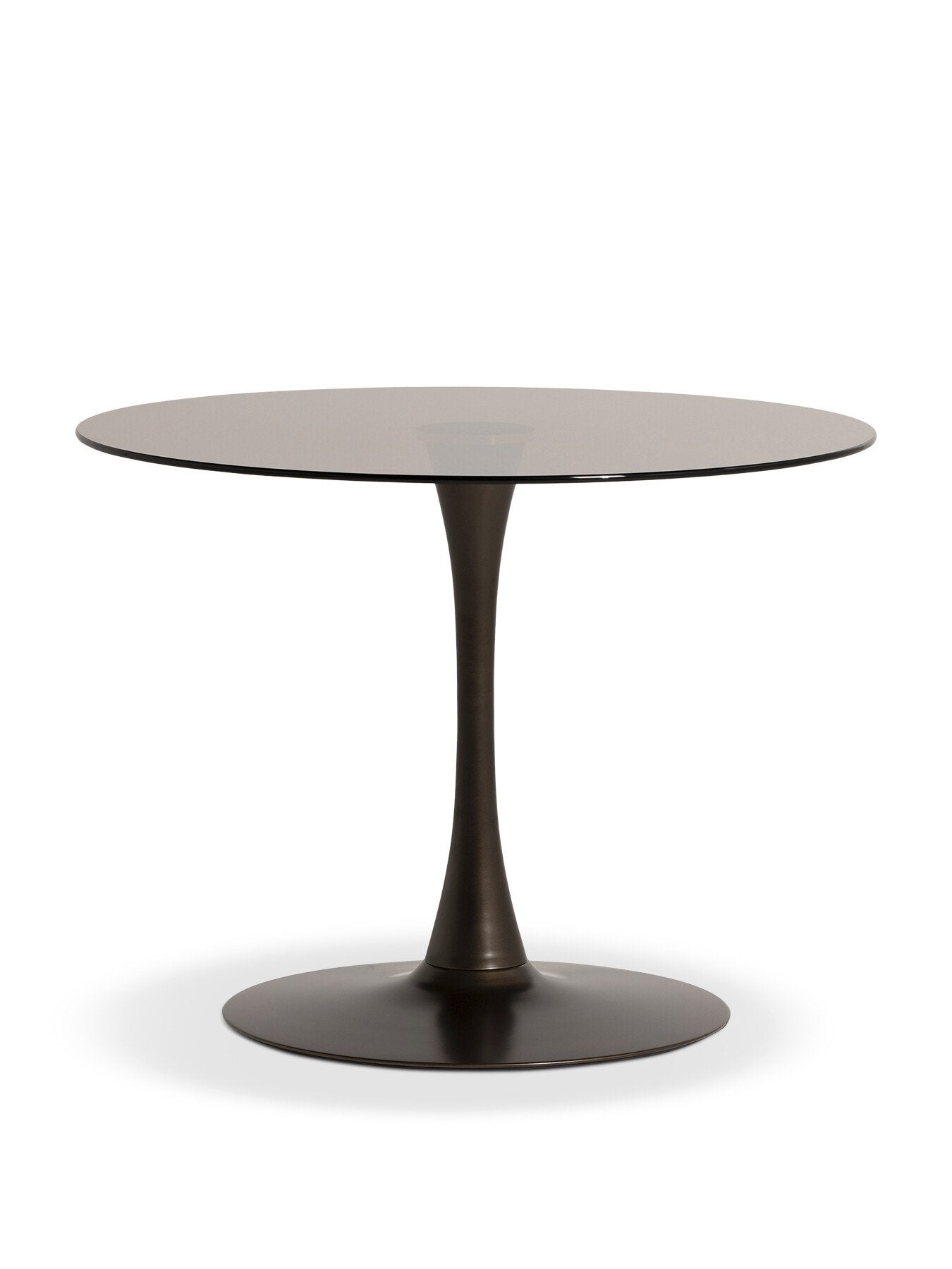 Brown Rumi Round Smoked Tempered Glass and Bronze Metal Base
