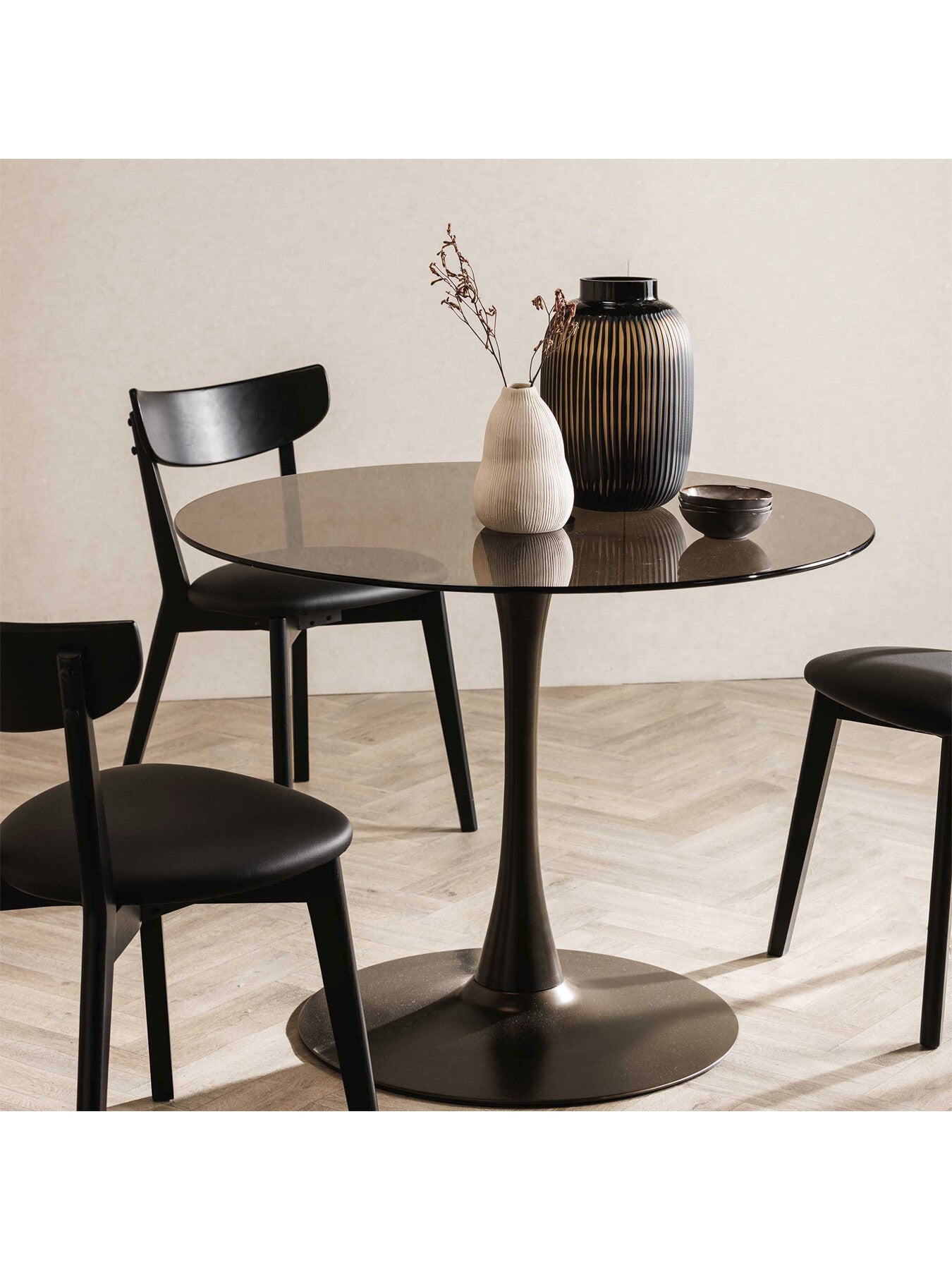 Brown Rumi Round Smoked Tempered Glass and Bronze Metal Base