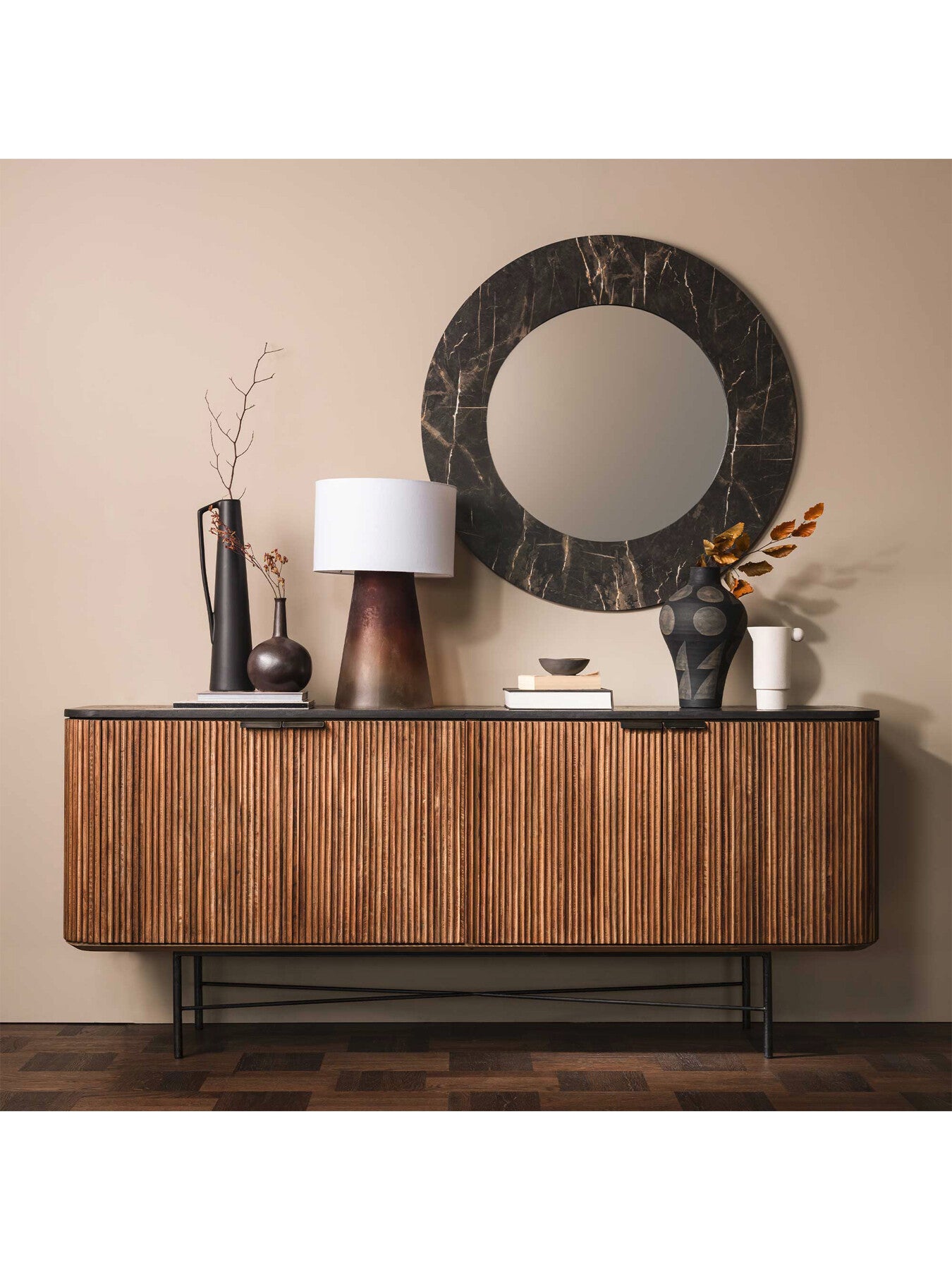 Brown Trinidad Fluted Reclaimed Teak Wood Sideboard, 200cm