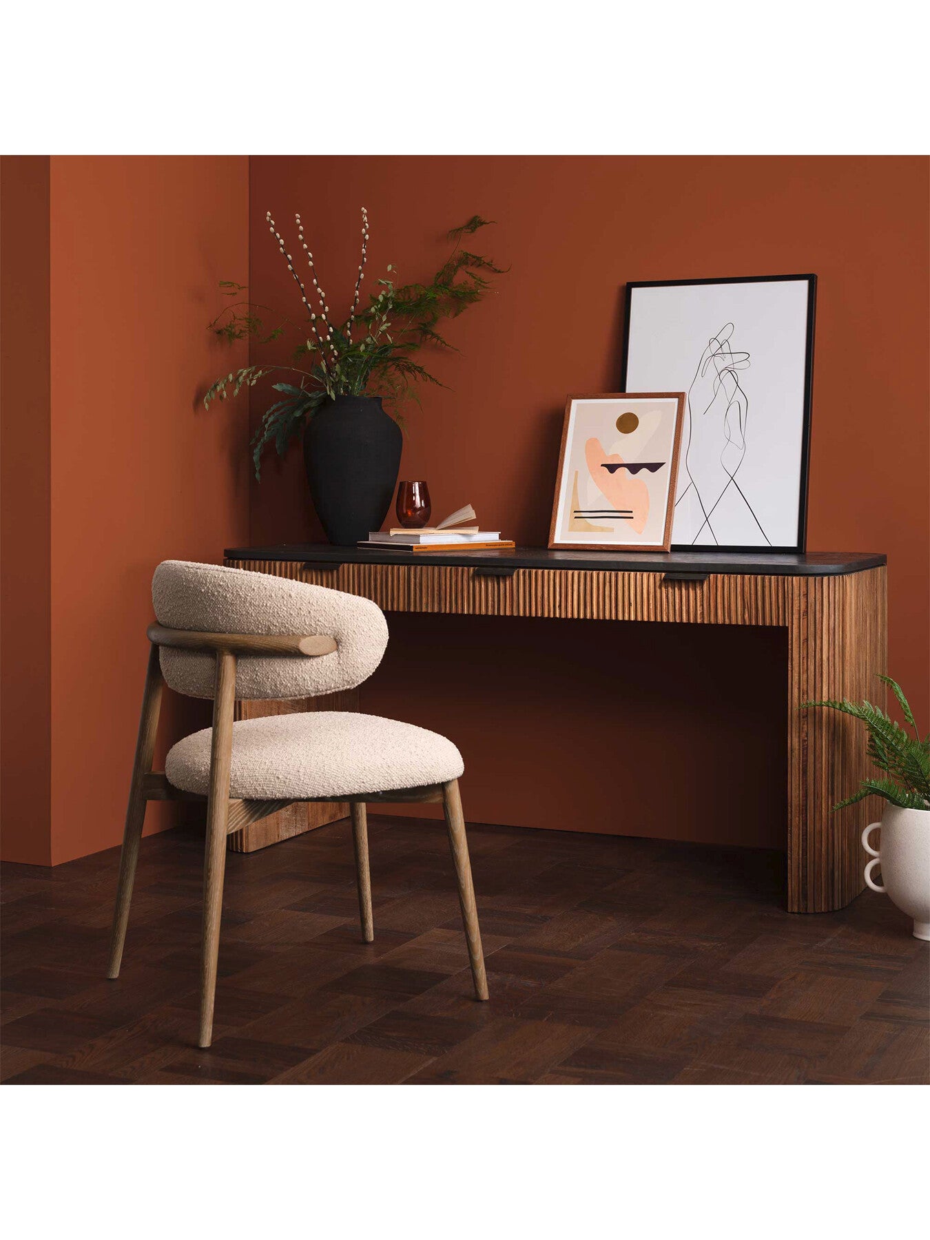 Brown Trinidad Fluted Reclaimed Teak Wood Office Desk