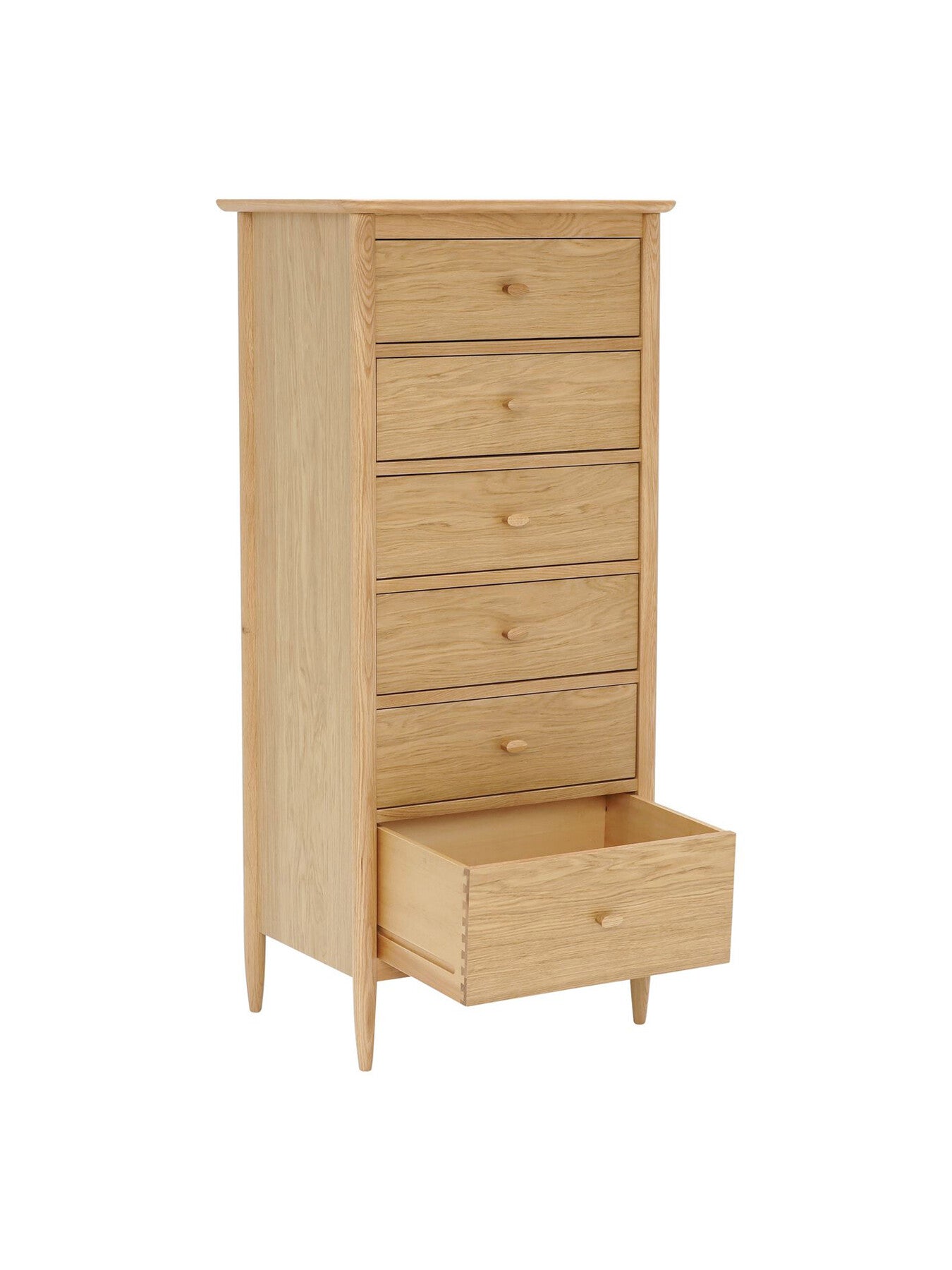 Brown Teramo Oak Wood 6 Drawer Tall Chest