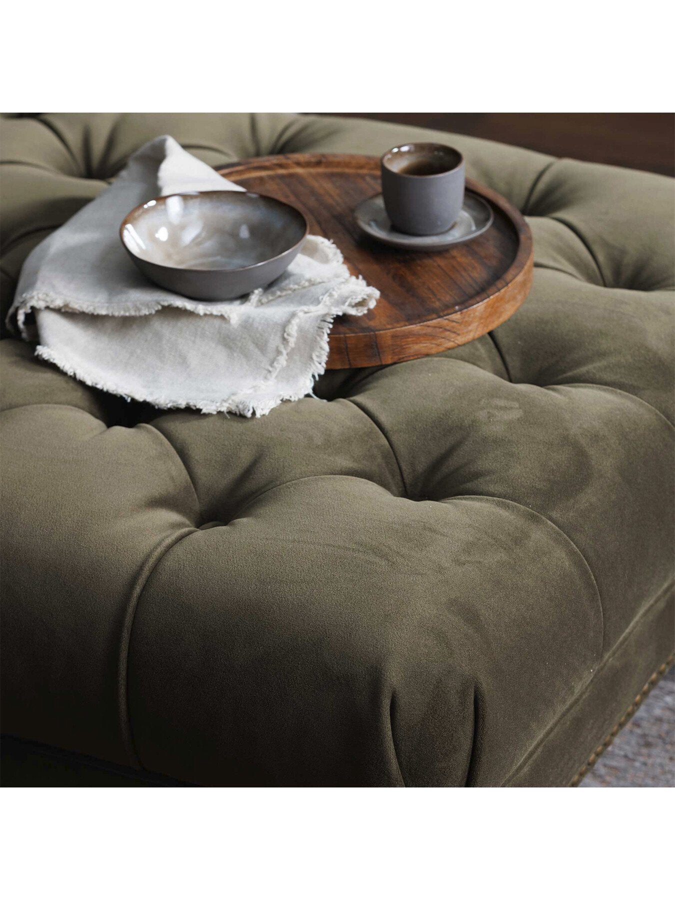 Green Ullswater Green Velvet Buttoned Rectangular Footstool