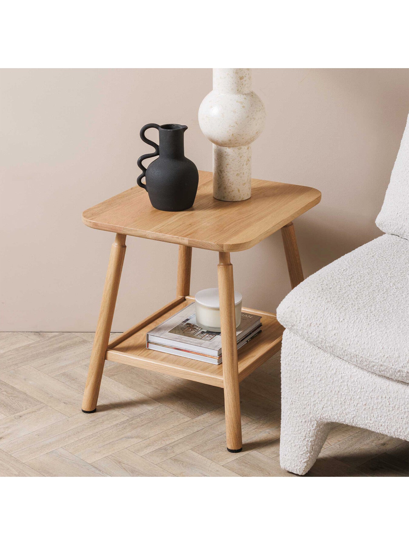Neutral Vinca Neutral Oak Wood Side Table