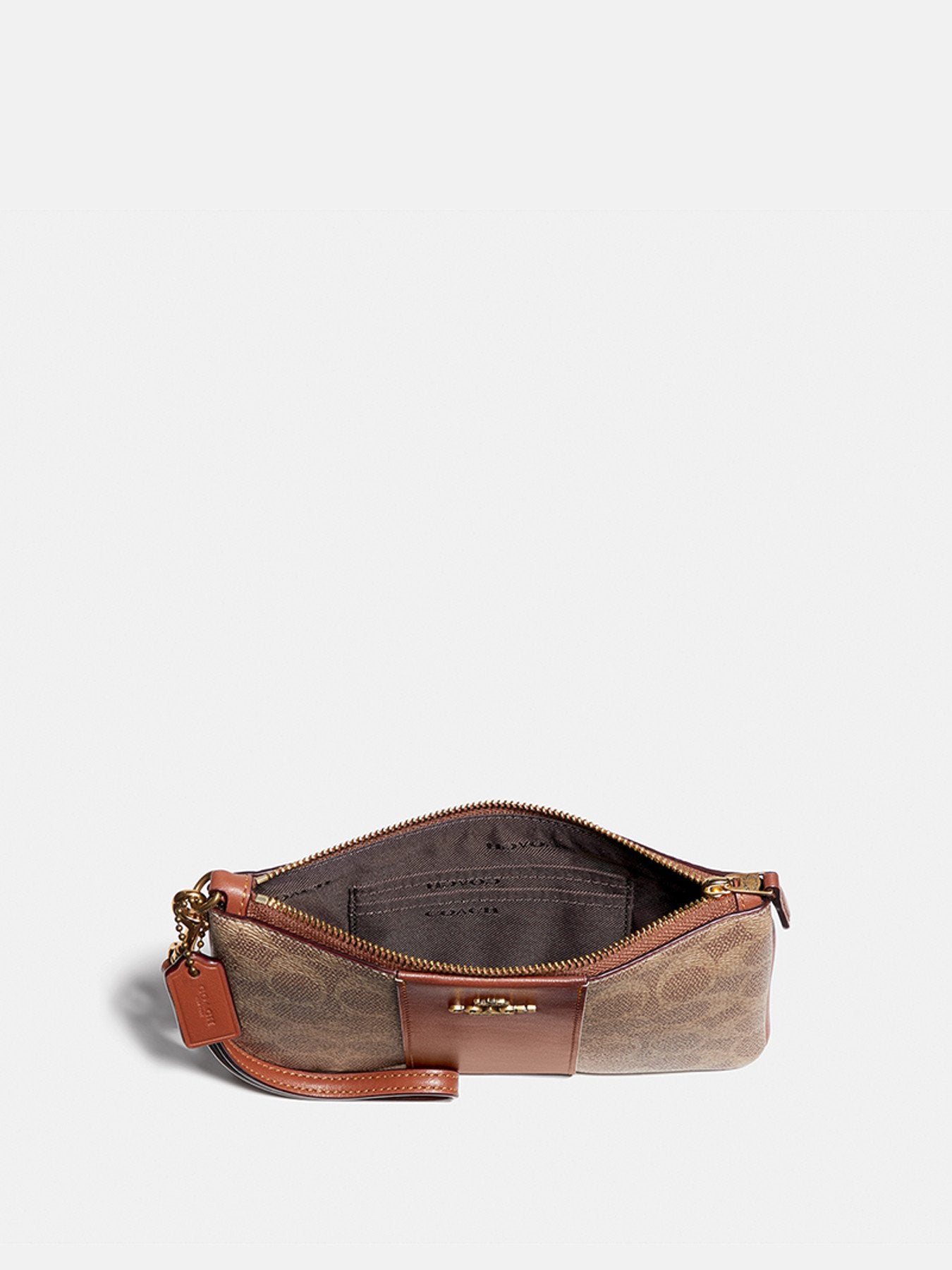 Small Wristlet In Colorblock Signature Canvas Tan Rust