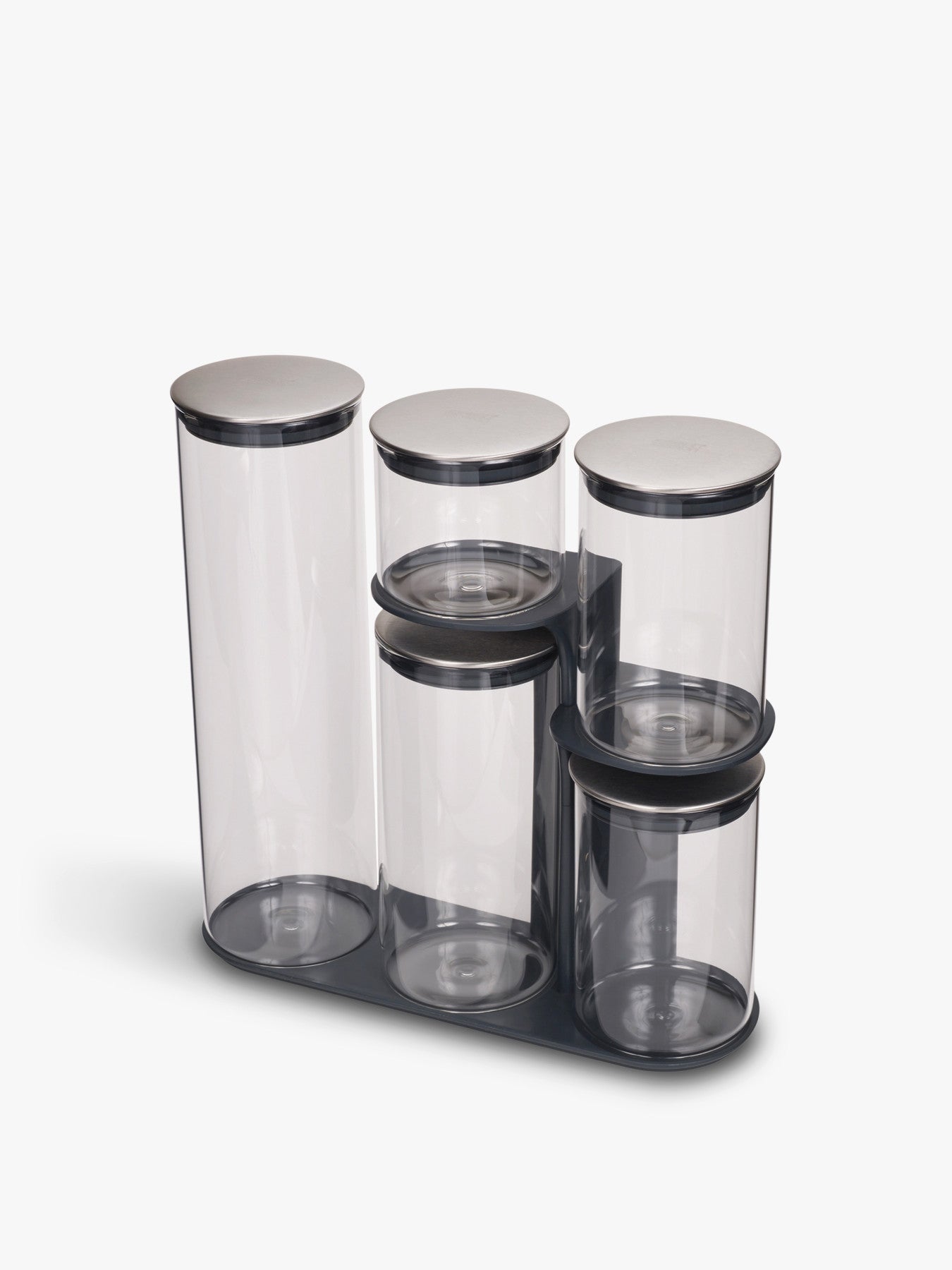 Podium Steel 5-piece Glass Storage Jar Set with Stand