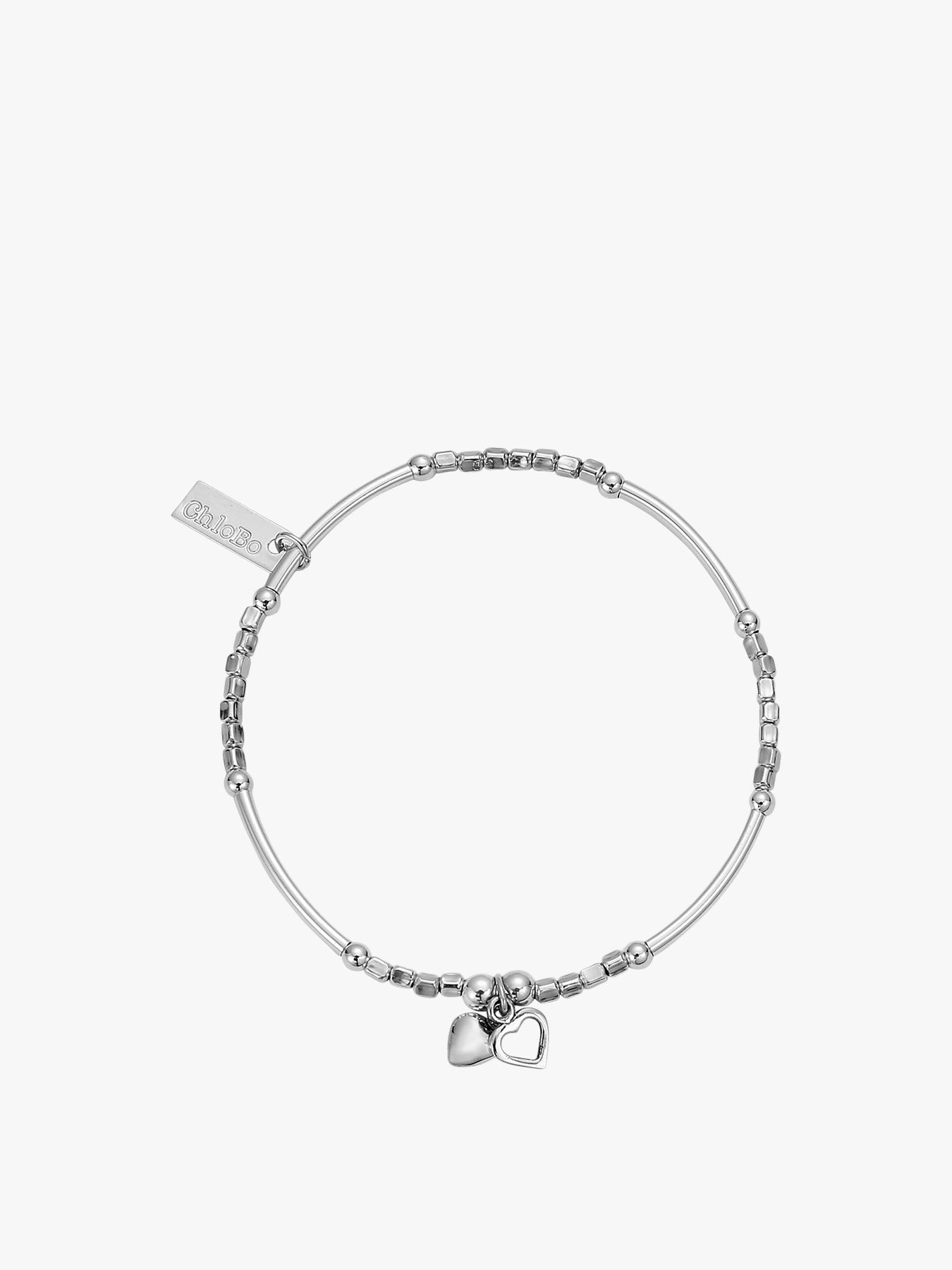 Mini Noodle Cube Two Heart Charm Bracelet