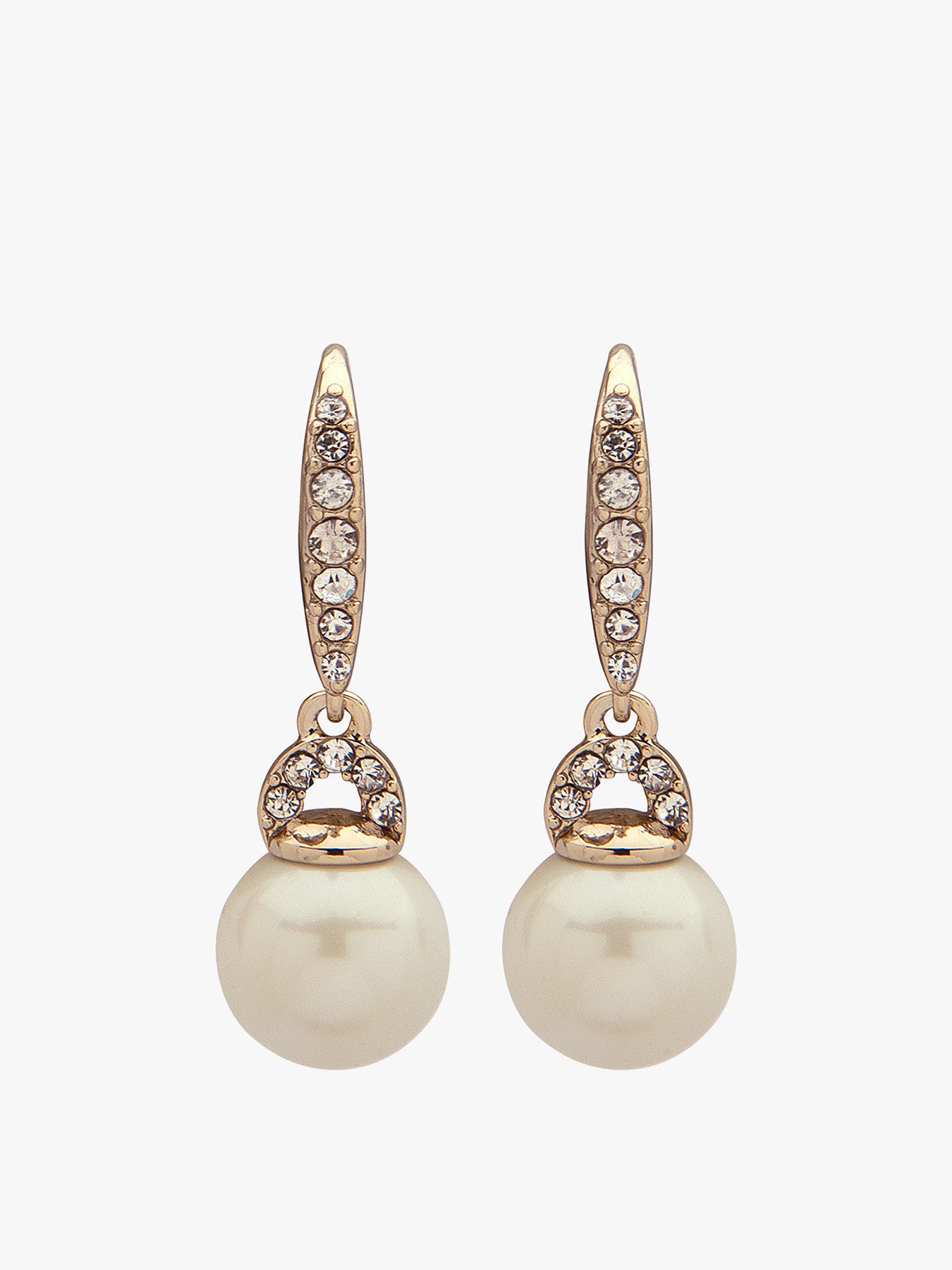 Gold Tone Crystal Drop Pearl Earrings