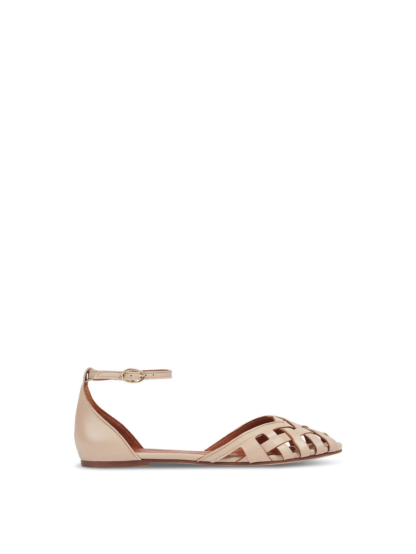 Bianca Camel Leather Cage-Front Flat Sandals