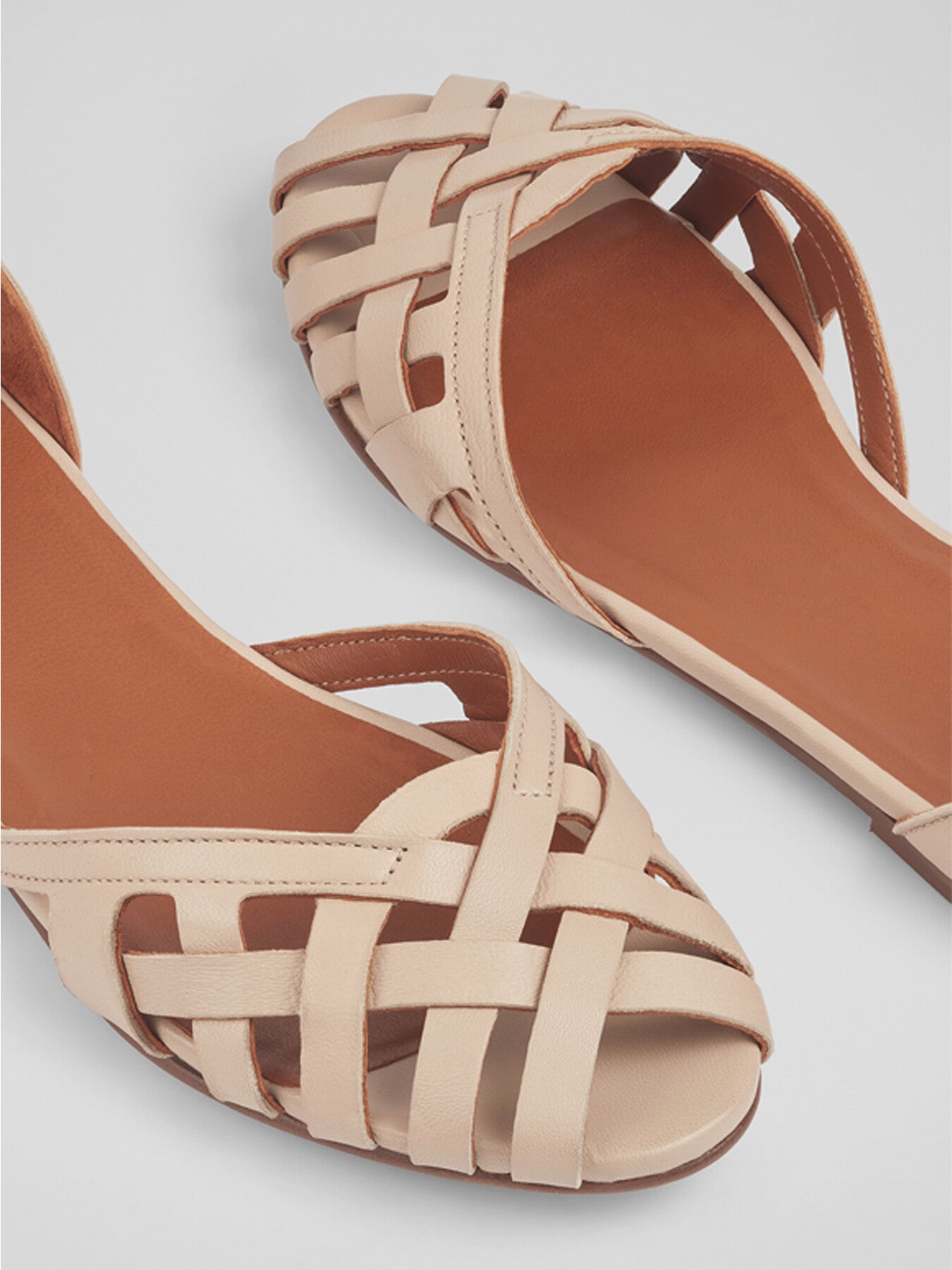 Bianca Camel Leather Cage-Front Flat Sandals