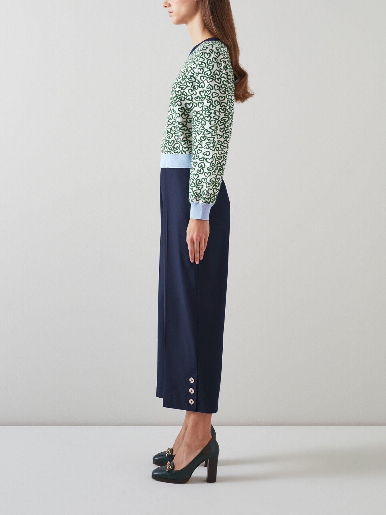 Keaton Navy Wide-Leg Cropped Trousers