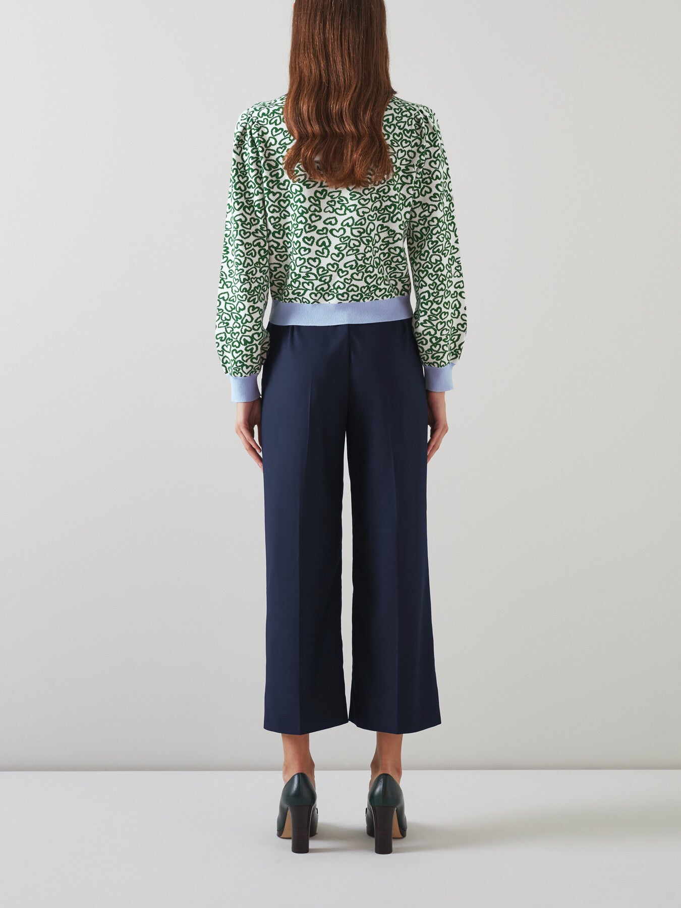Keaton Navy Wide-Leg Cropped Trousers