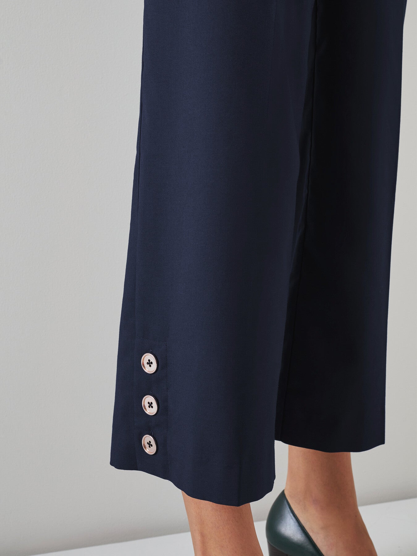Keaton Navy Wide-Leg Cropped Trousers
