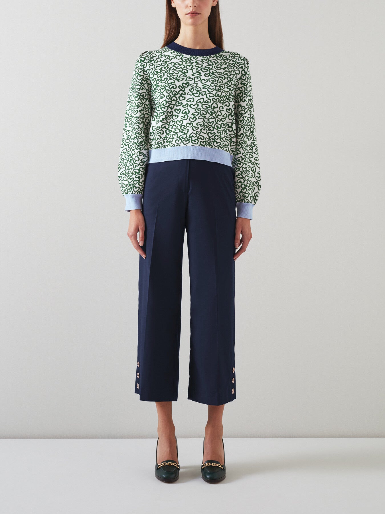 Keaton Navy Wide-Leg Cropped Trousers